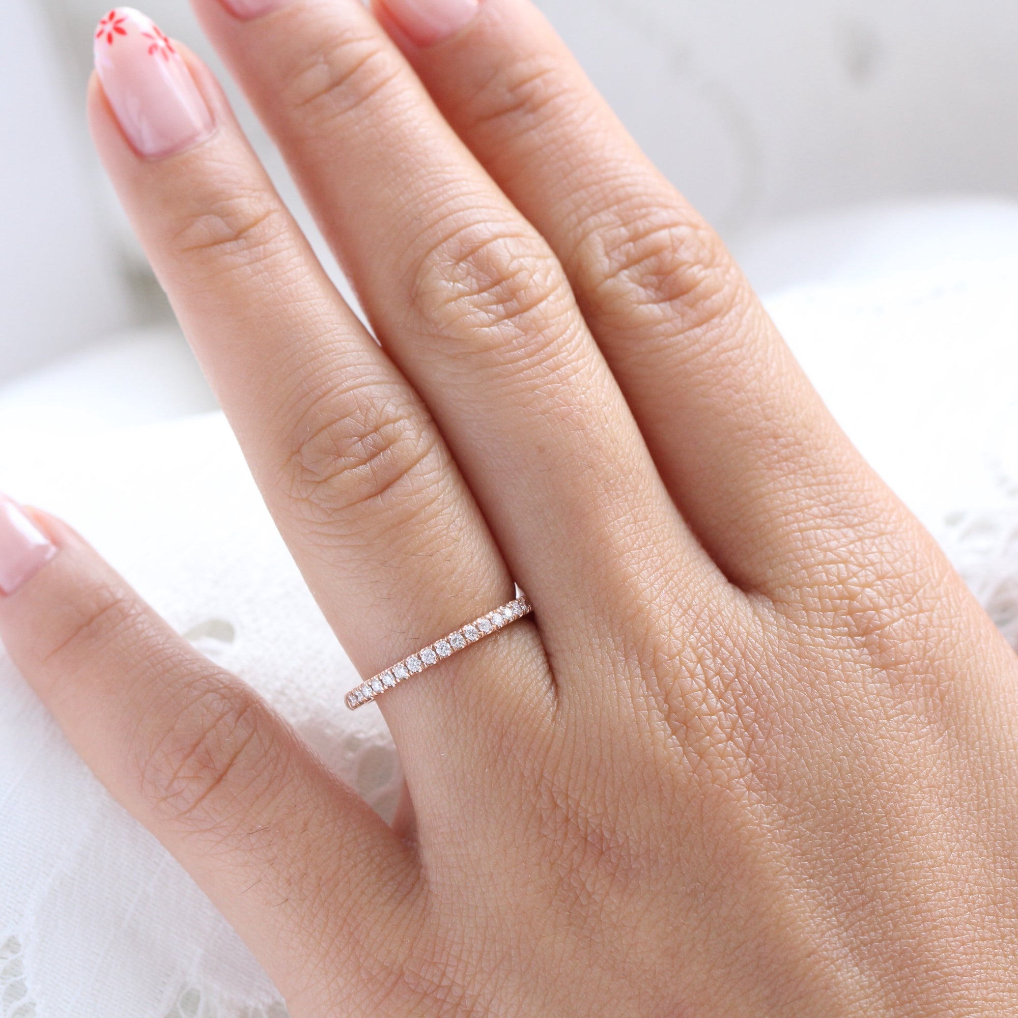 Pave Diamond Wedding Ring in Gold or Platinum Half Eternity Band