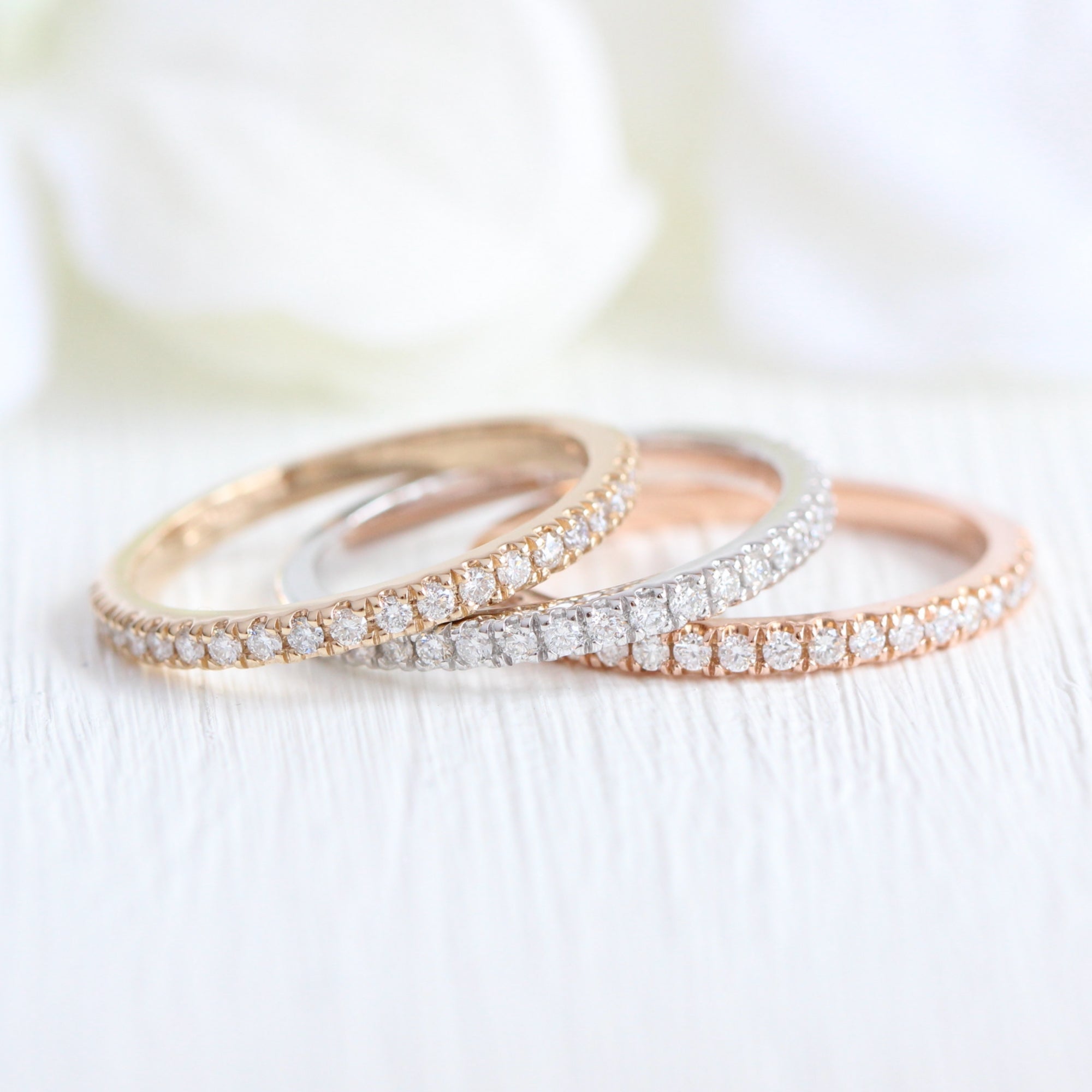 Pave Diamond Wedding Ring in Gold or Platinum Half Eternity Band