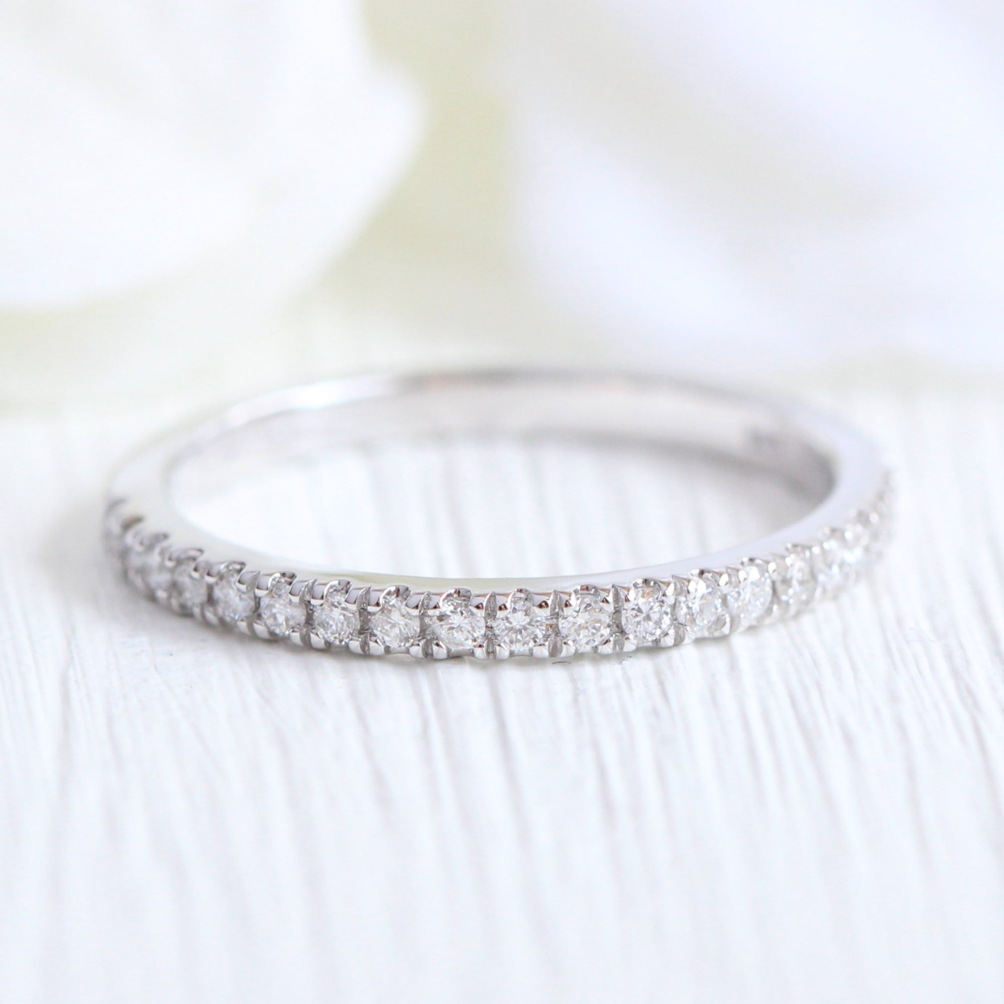 Pave Diamond Wedding Ring in Gold or Platinum Half Eternity Band