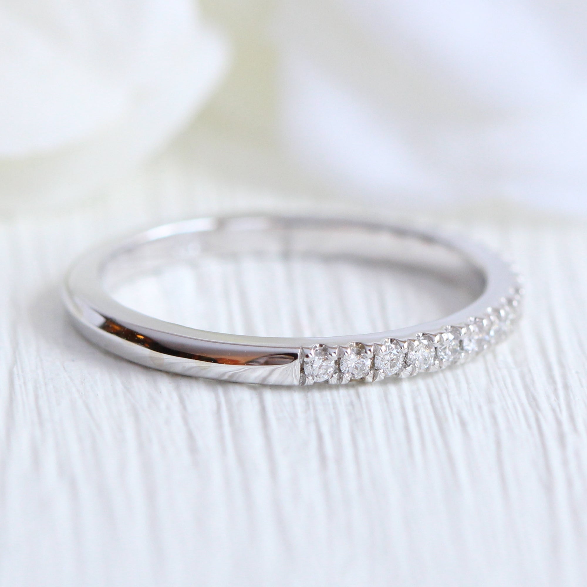 Pave Diamond Wedding Ring in Gold or Platinum Half Eternity Band