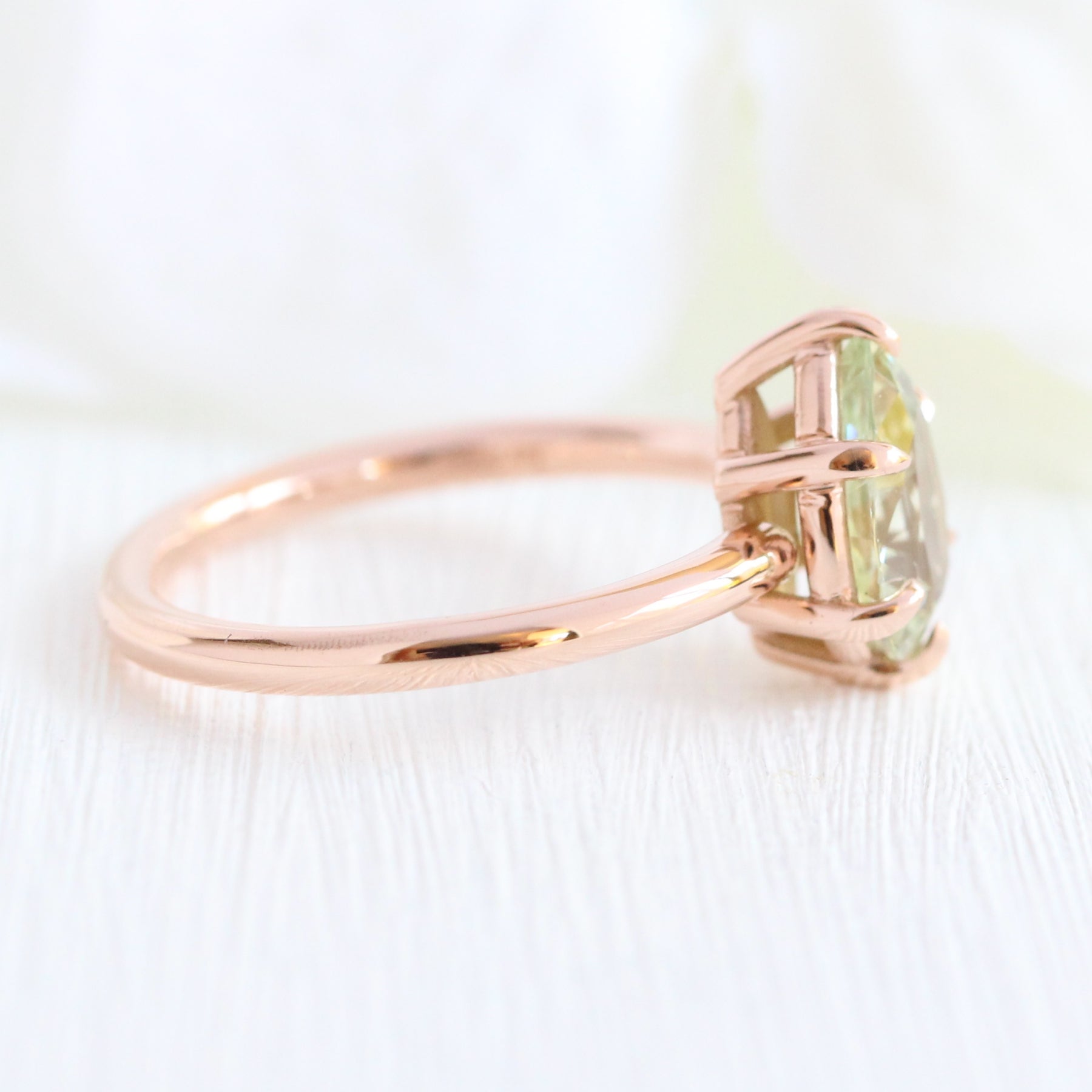 Pear Sea-foam green sapphire engagement ring rose gold low profile solitaire ring la more design jewelry