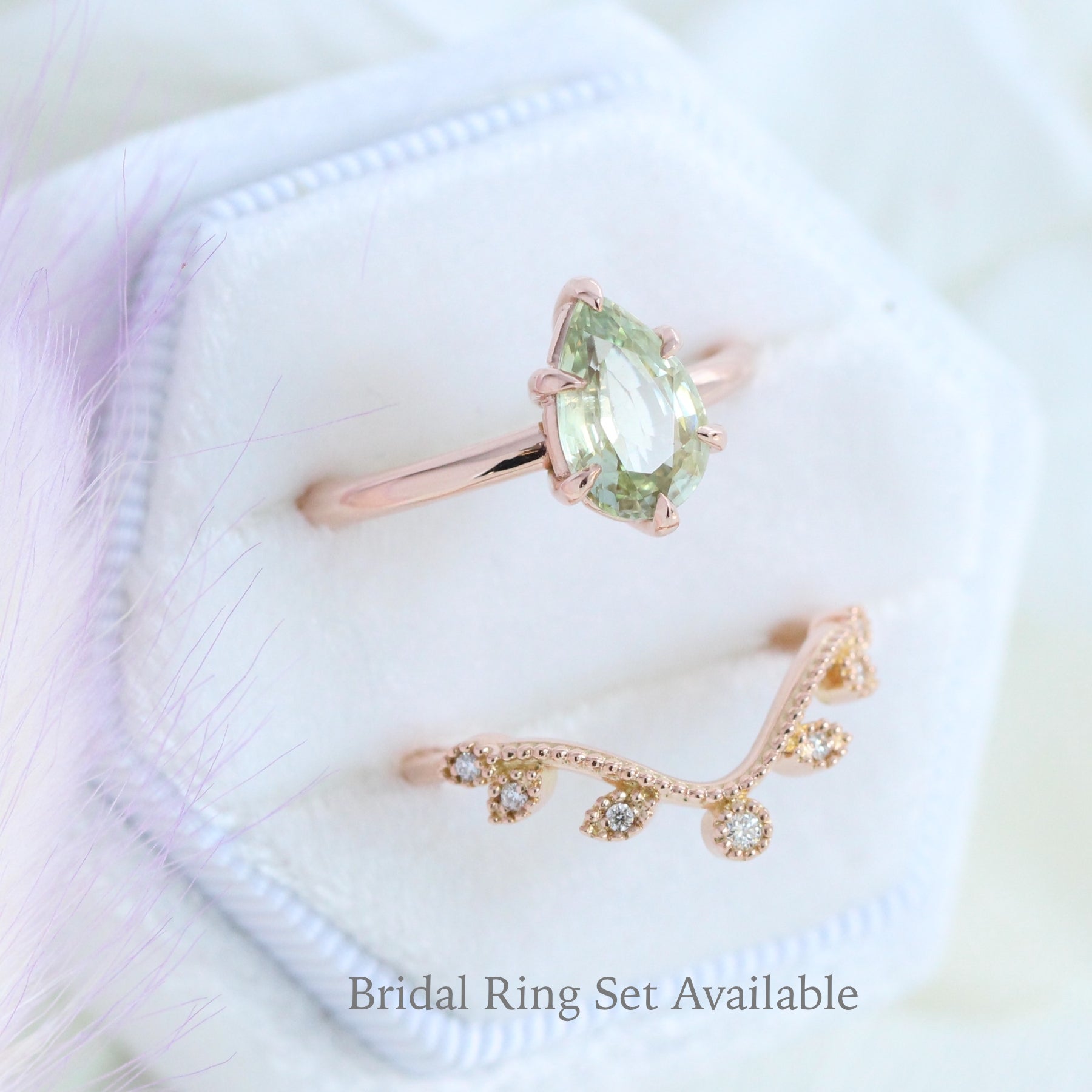 Pear Sea-foam green sapphire engagement ring rose gold low profile solitaire ring la more design jewelry