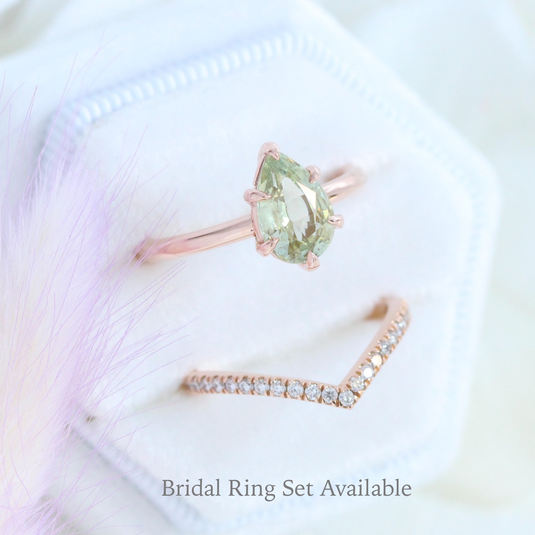 Pear Sea-foam green sapphire engagement ring rose gold low profile solitaire ring la more design jewelry