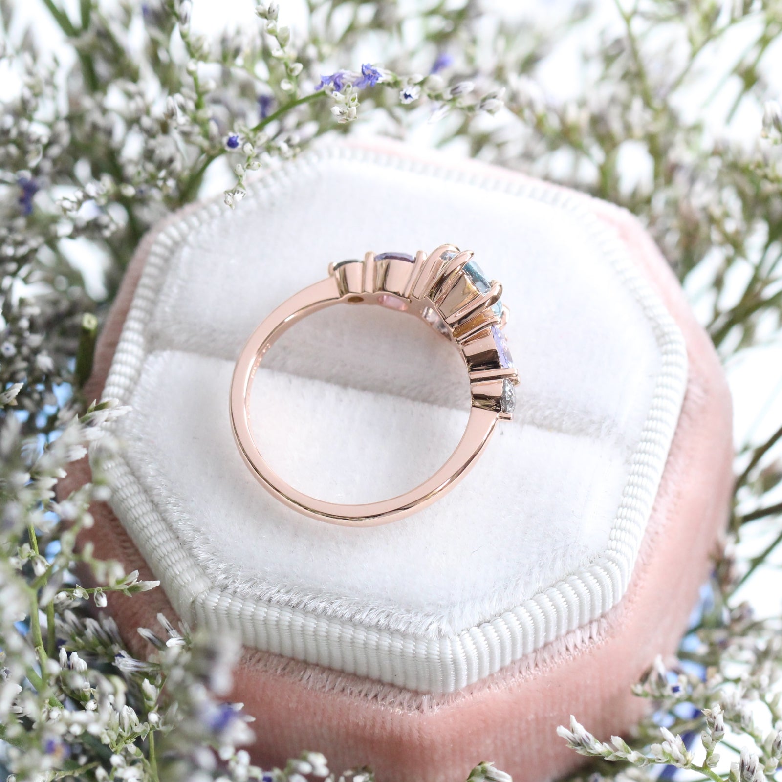 Pear Aqua Blue Sapphire Engagement Ring in Rose Gold 5 Stone Diamond Ring by La More Design Jewelry