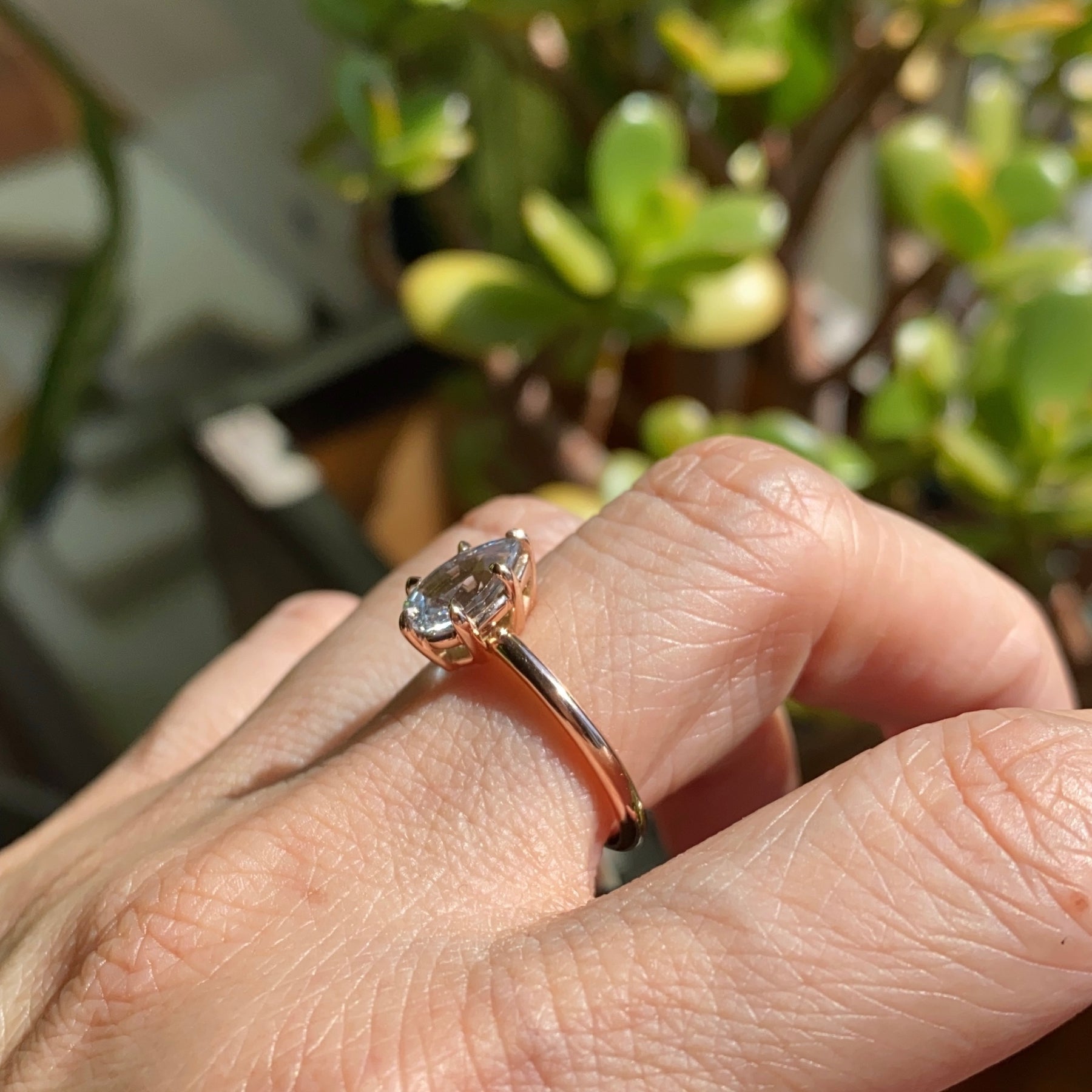 Pear aqua blue sapphire engagement ring rose gold low profile solitaire ring la more design jewelry