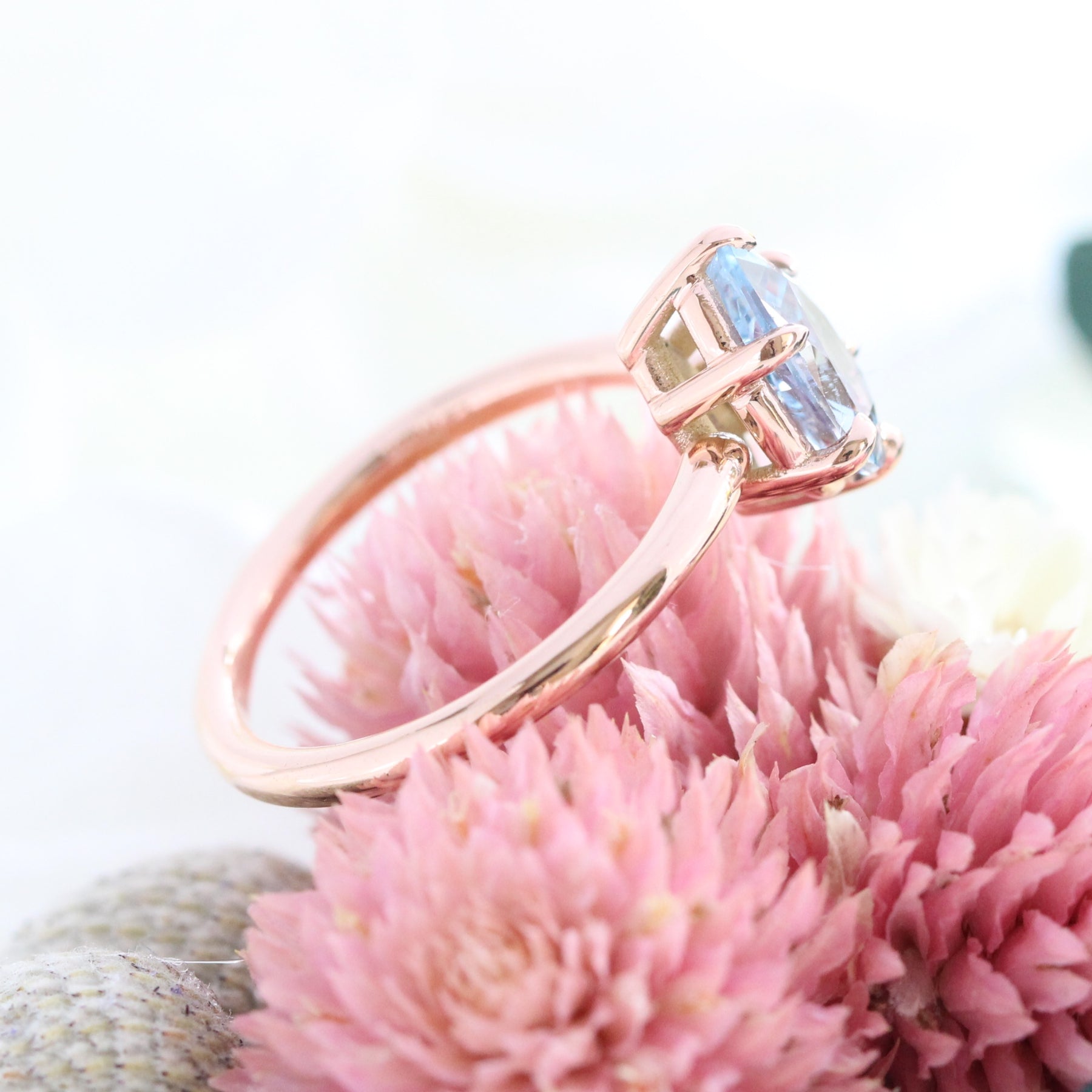 Pear aqua blue sapphire engagement ring rose gold low profile solitaire ring la more design jewelry