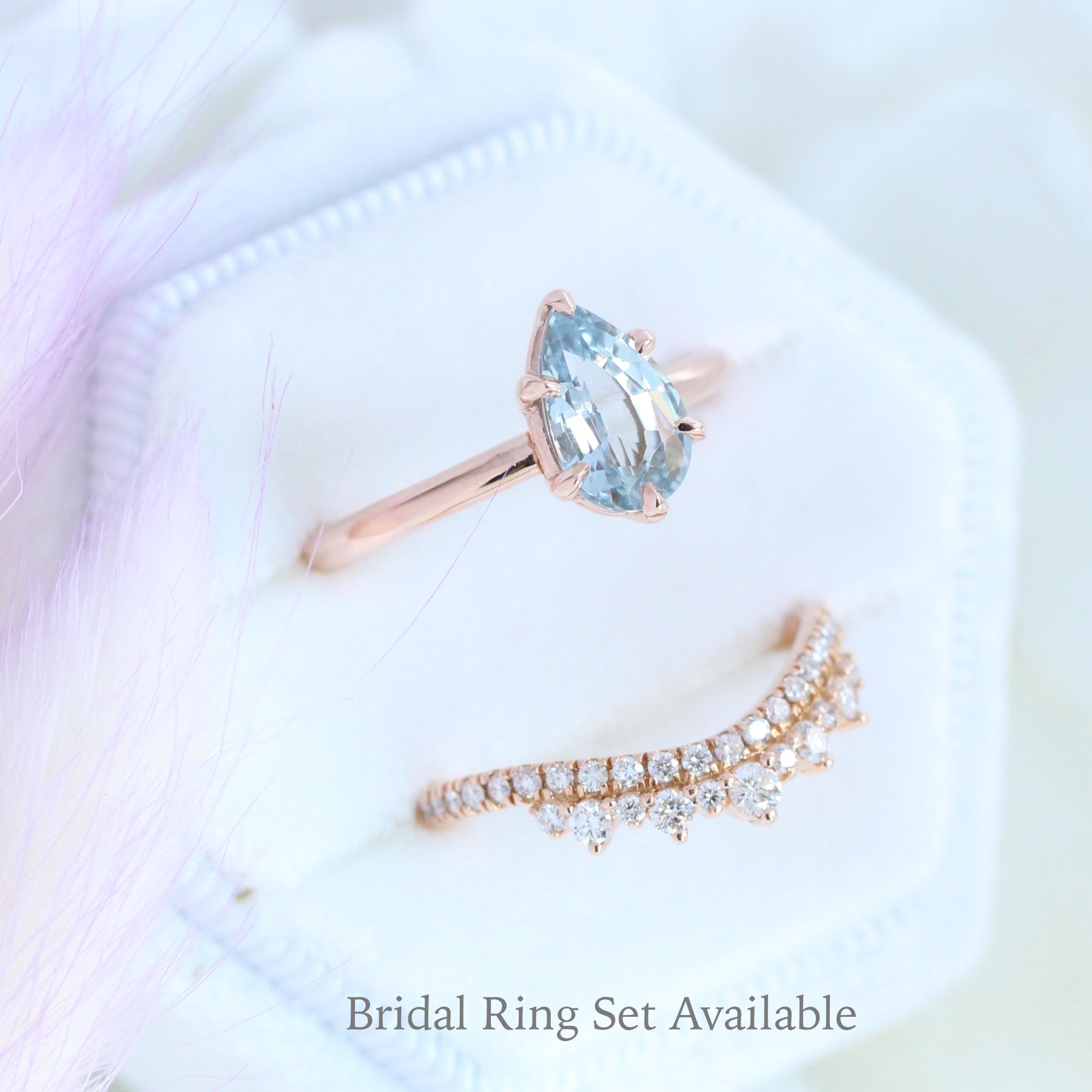 Pear aqua blue sapphire engagement ring rose gold low profile solitaire ring la more design jewelry