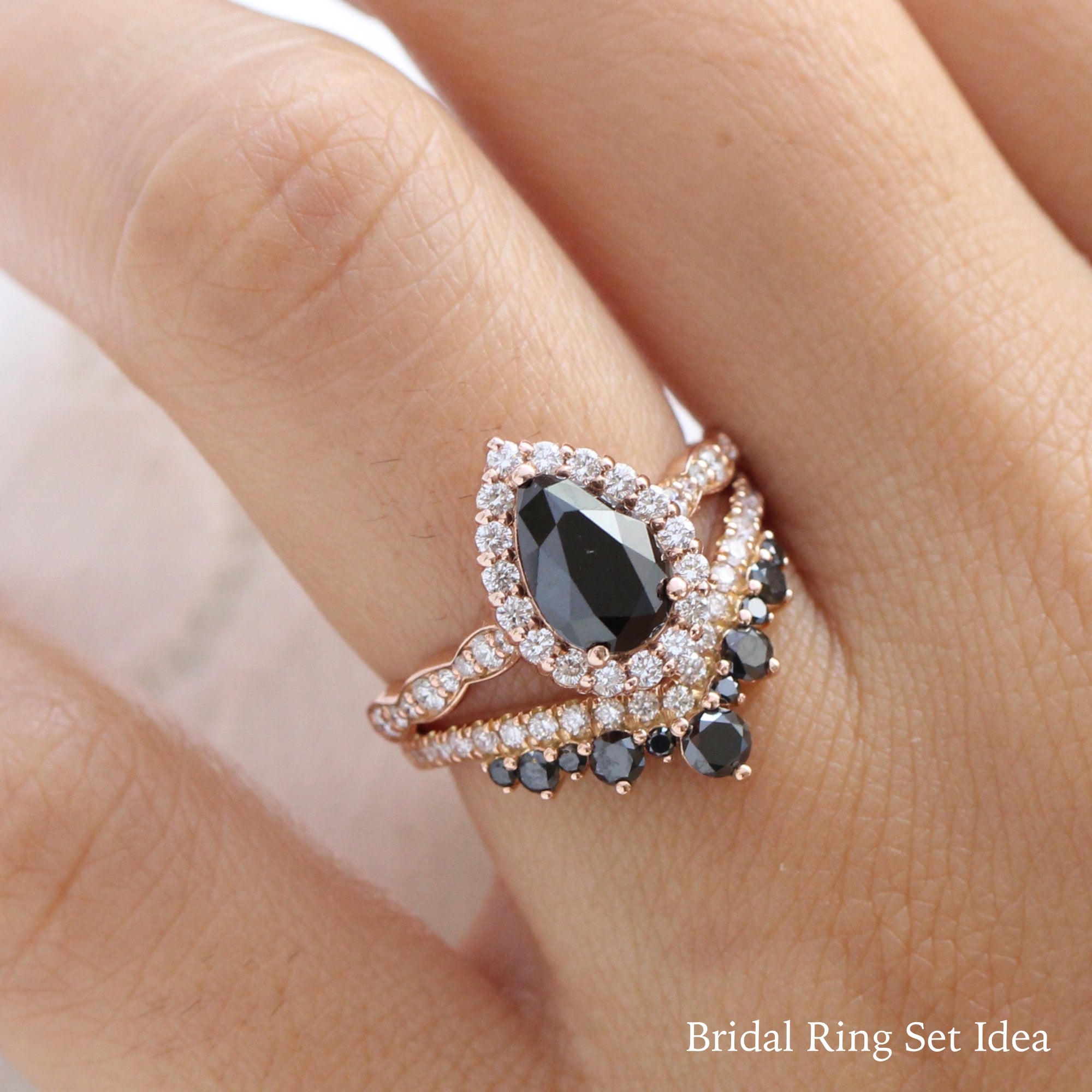 Natural Pear Black Diamond Engagement Ring