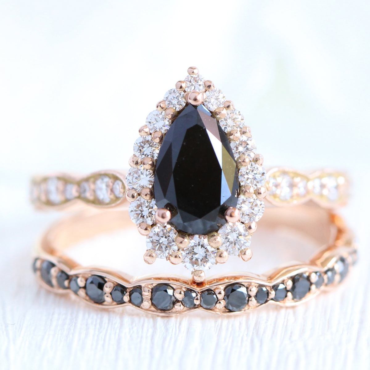 Black Diamond Wedding Ring Rose Gold Scalloped Half Eternity Band | La Black Diamond Wedding Ring Rose Gold Scalloped Half Eternity Band | La
