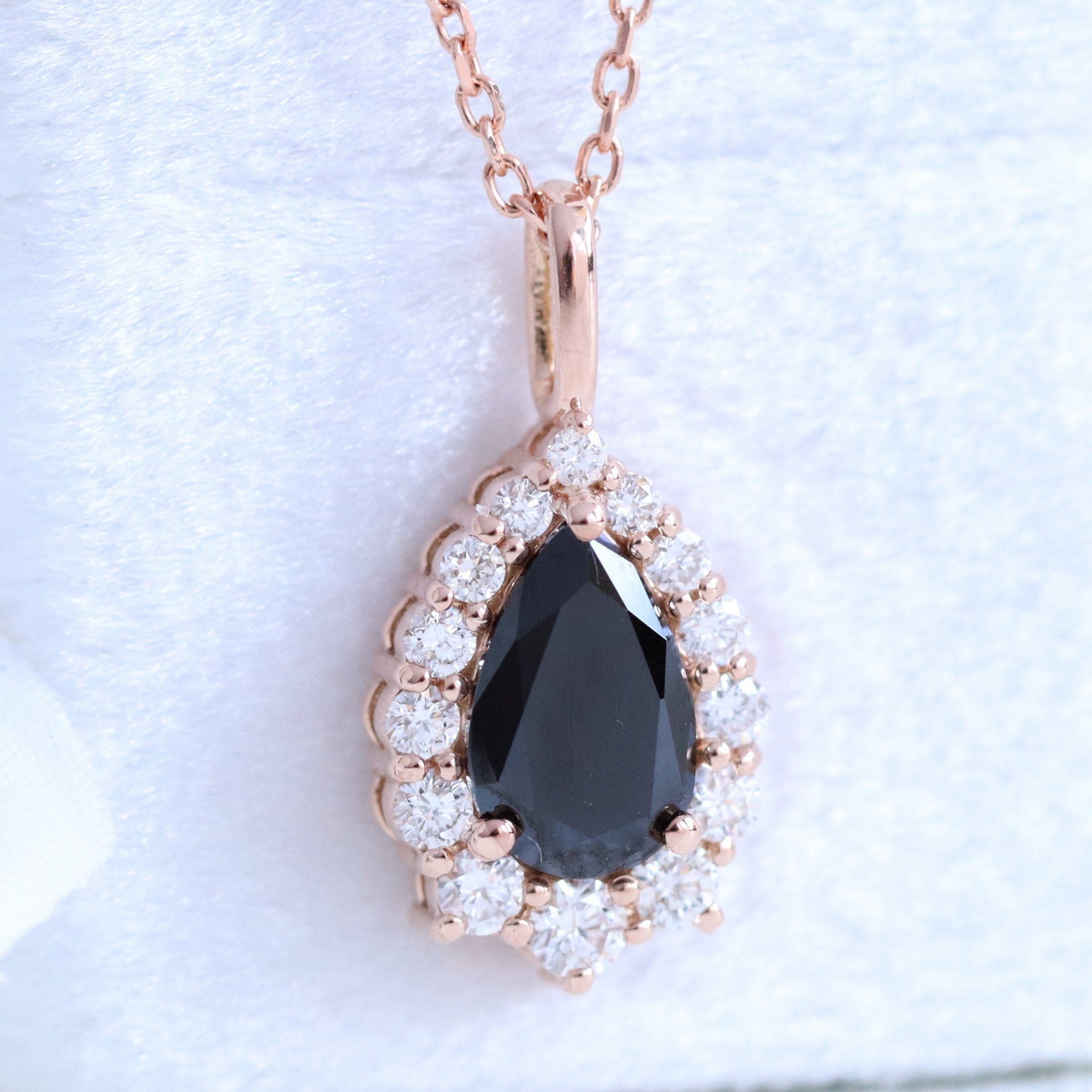 Pear black diamond necklace rose gold halo style black diamond drop pendant necklace la more design jewelry