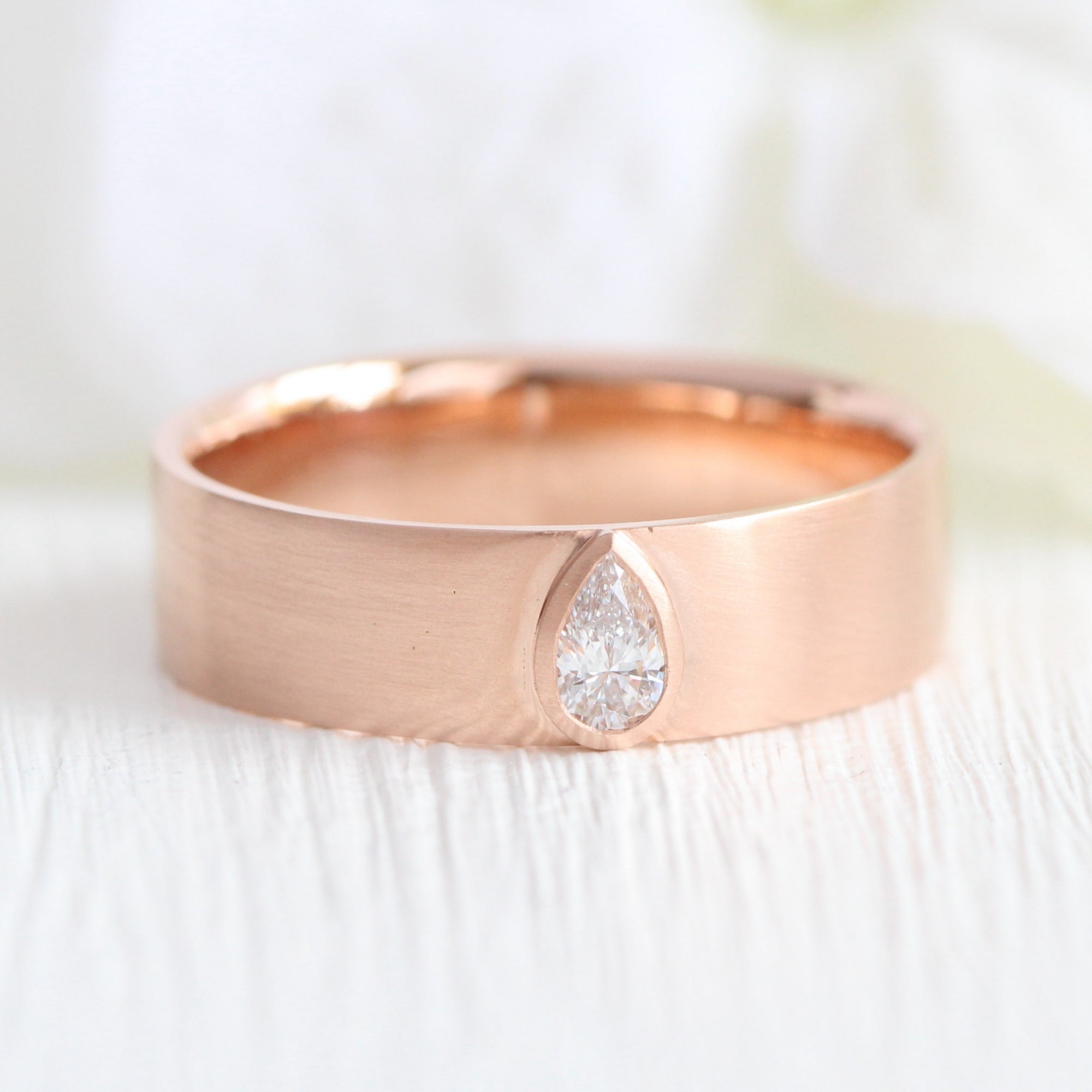 Pear diamond wedding ring rose gold diamond wide wedding band for him la more design jewelry