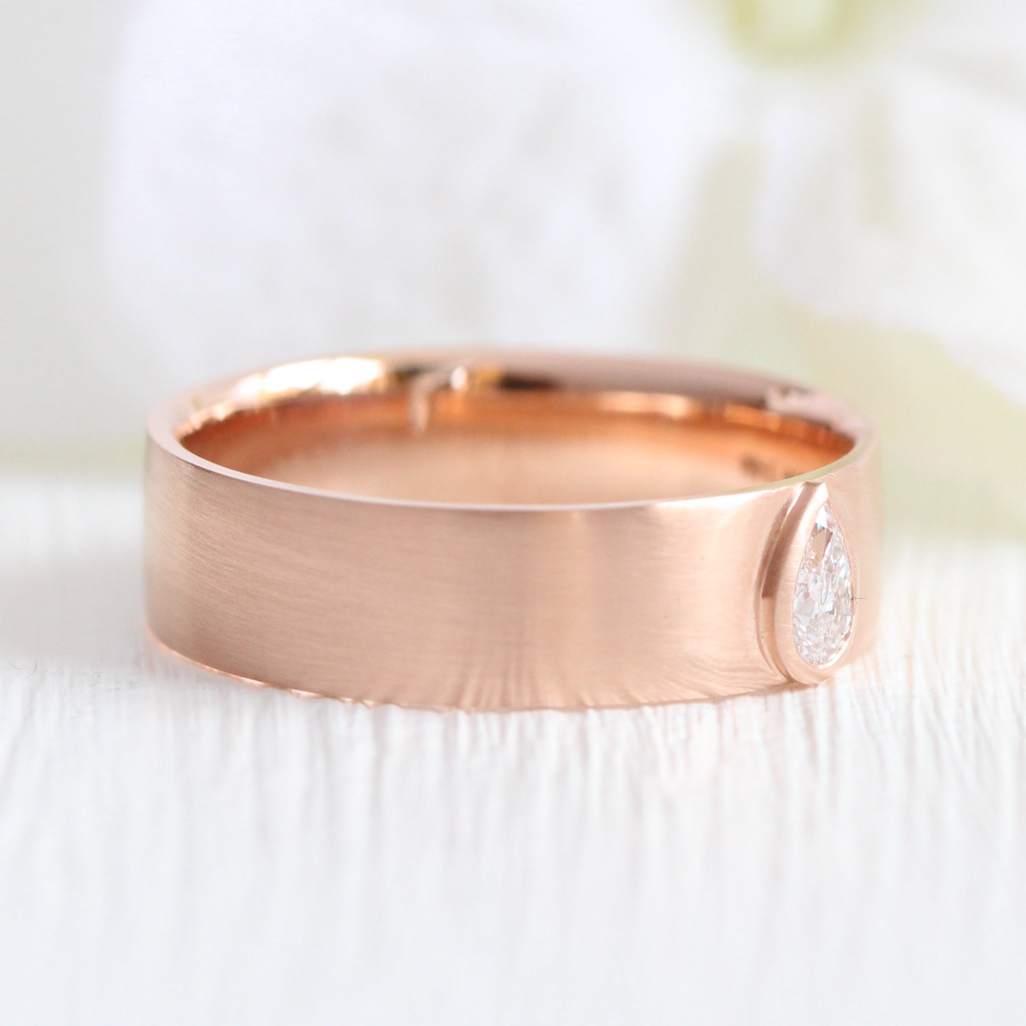 Pear diamond wedding ring rose gold diamond wide wedding band for him la more design jewelry