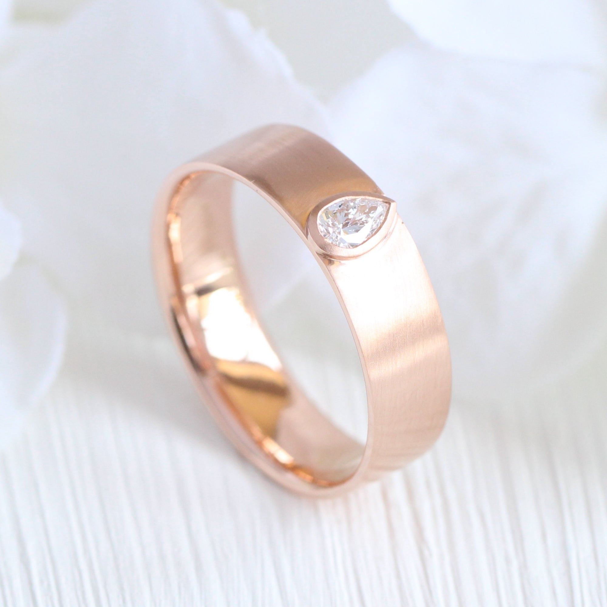 Pear diamond wedding ring rose gold diamond wide wedding band for him la more design jewelry