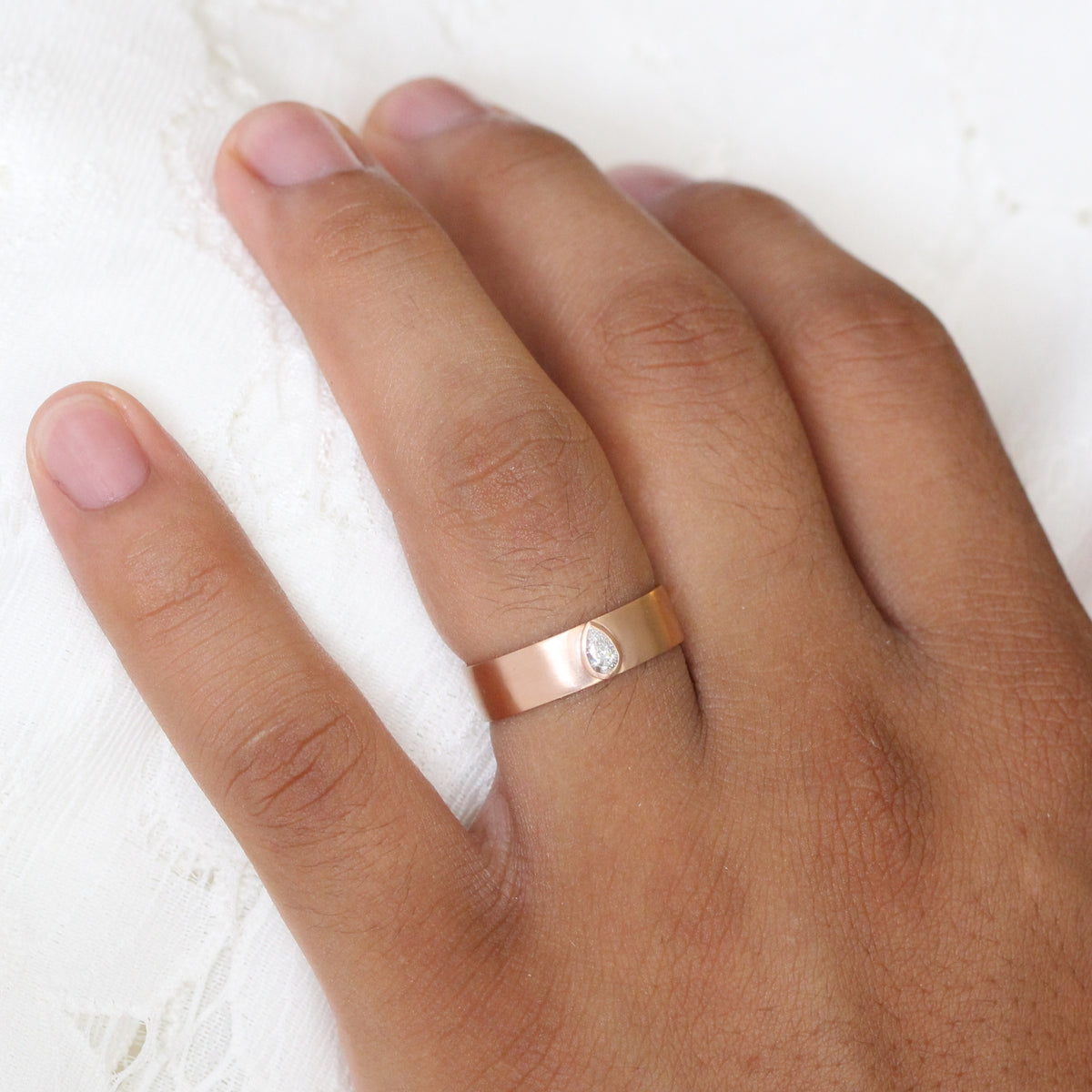 Pear diamond wedding ring rose gold diamond wide wedding band for him la more design jewelry