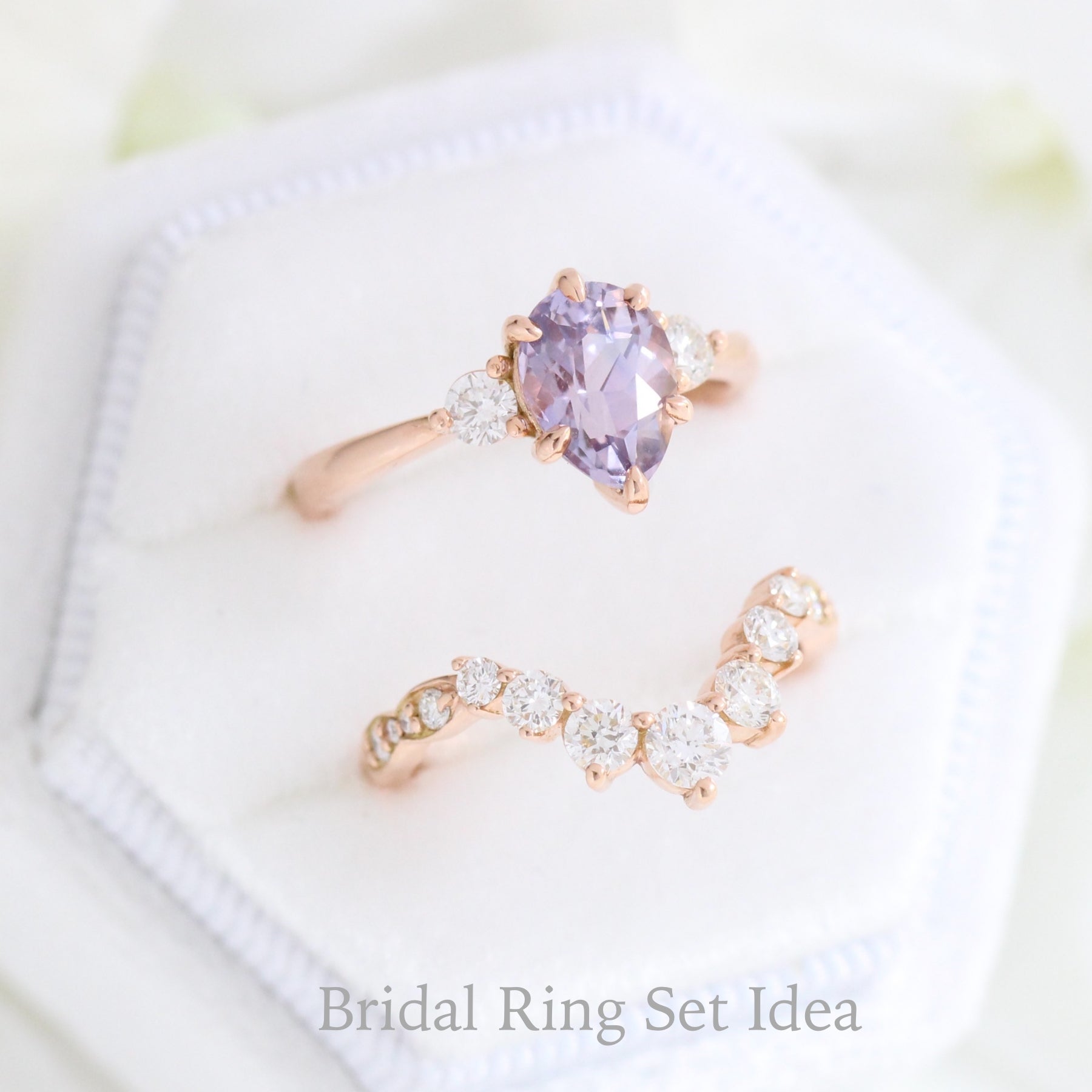 Pear lavender sapphire engagement ring rose gold 3 stone diamond ring la more design jewelry-1