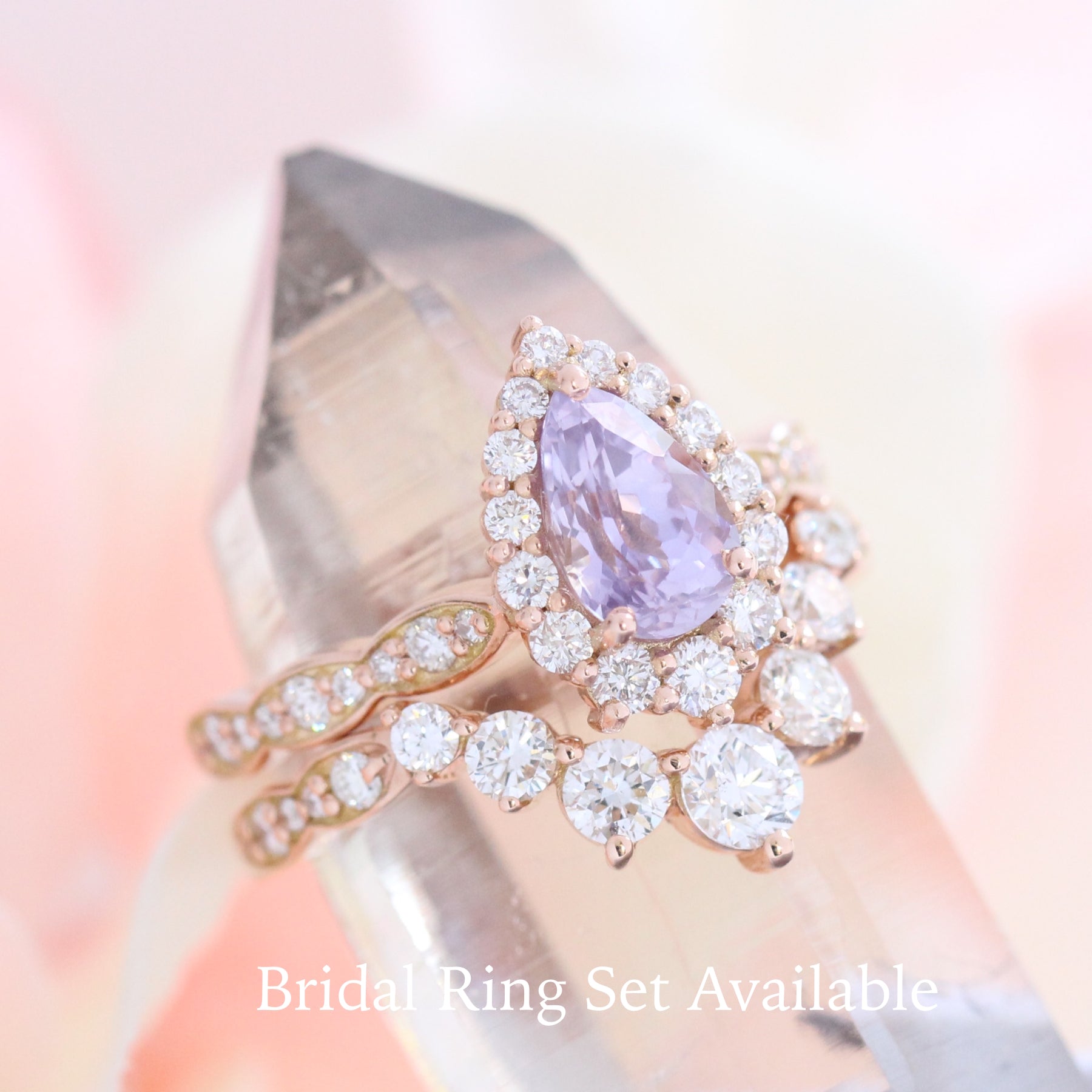 Pear lavender sapphire engagement ring rose gold tiara halo diamond ring la more design jewelry
