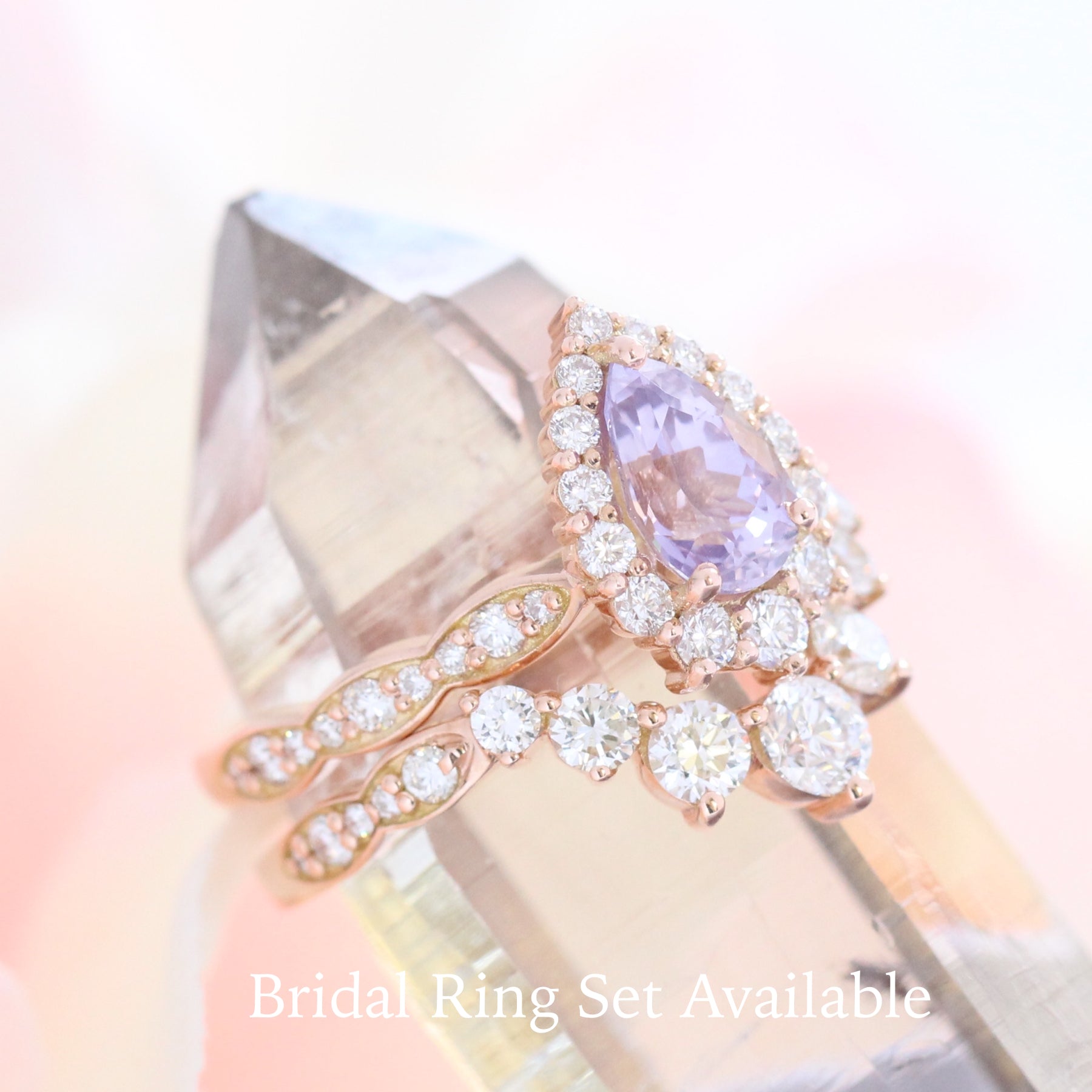 Pear lavender sapphire engagement ring rose gold tiara halo diamond ring la more design jewelry