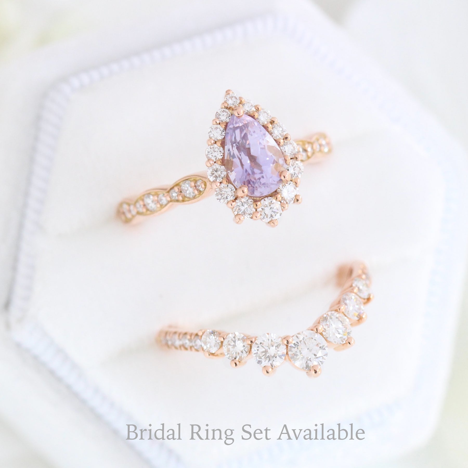 Pear lavender sapphire engagement ring rose gold tiara halo diamond ring la more design jewelry