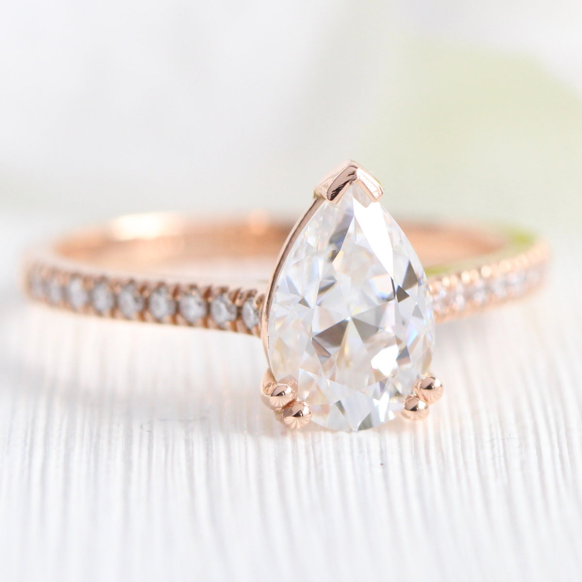 Pear moissanite diamond engagement ring rose gold solitaire ring la more design jewelry