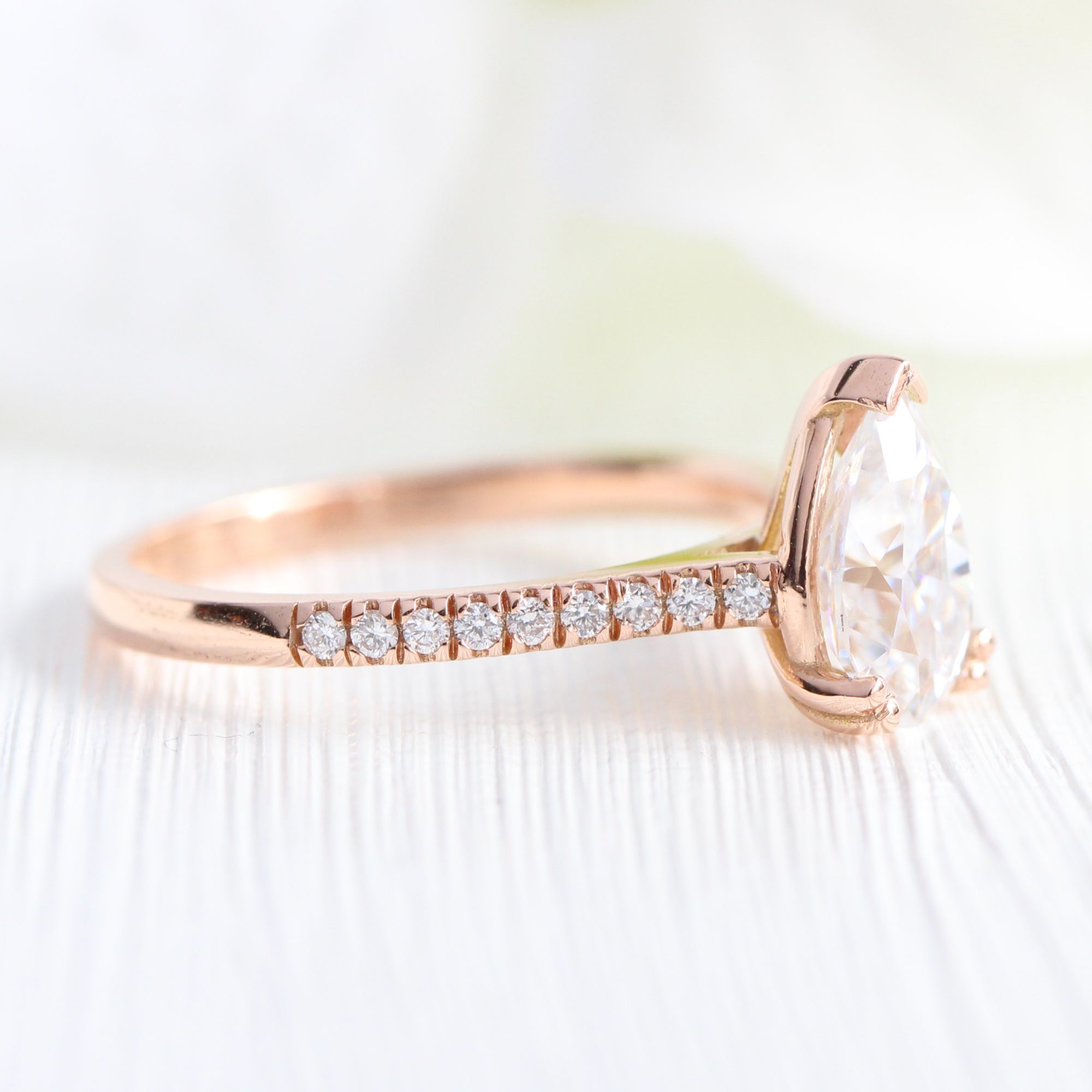 Pear moissanite diamond engagement ring rose gold solitaire ring la more design jewelry