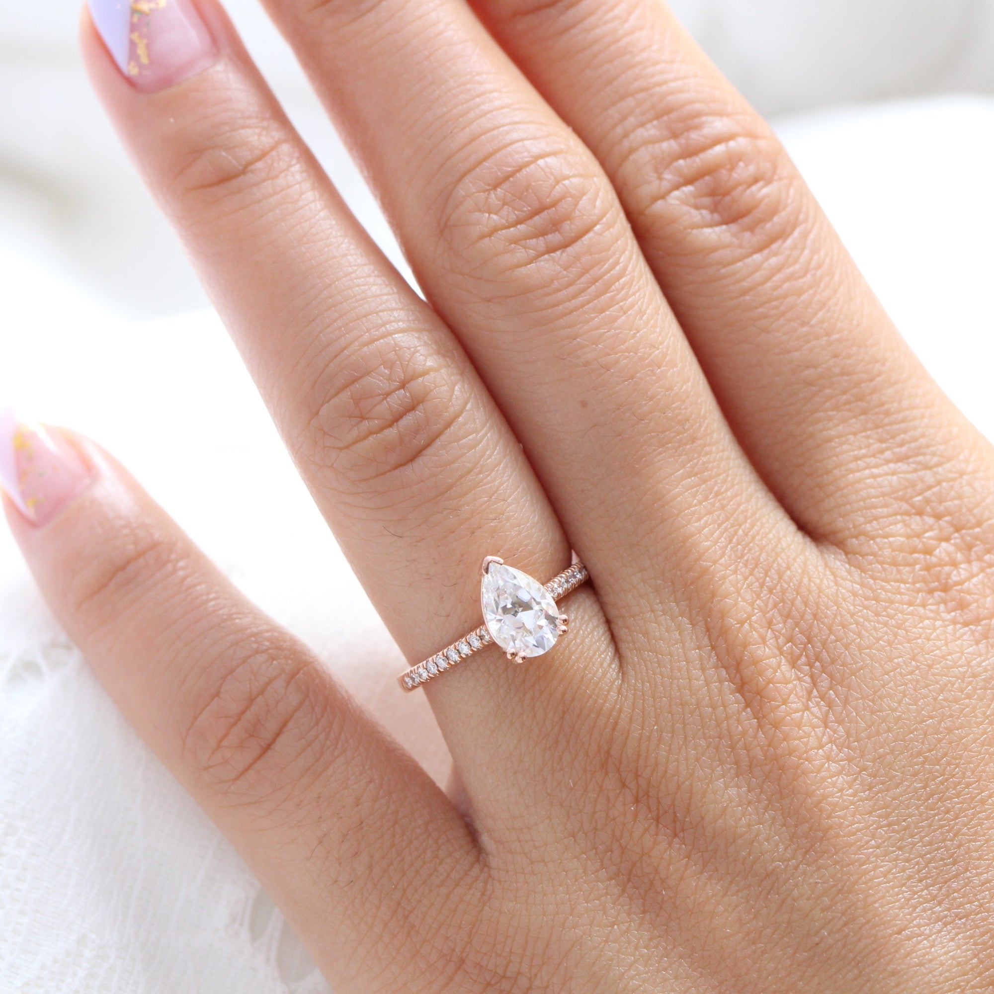 Pear moissanite diamond engagement ring rose gold solitaire ring la more design jewelry