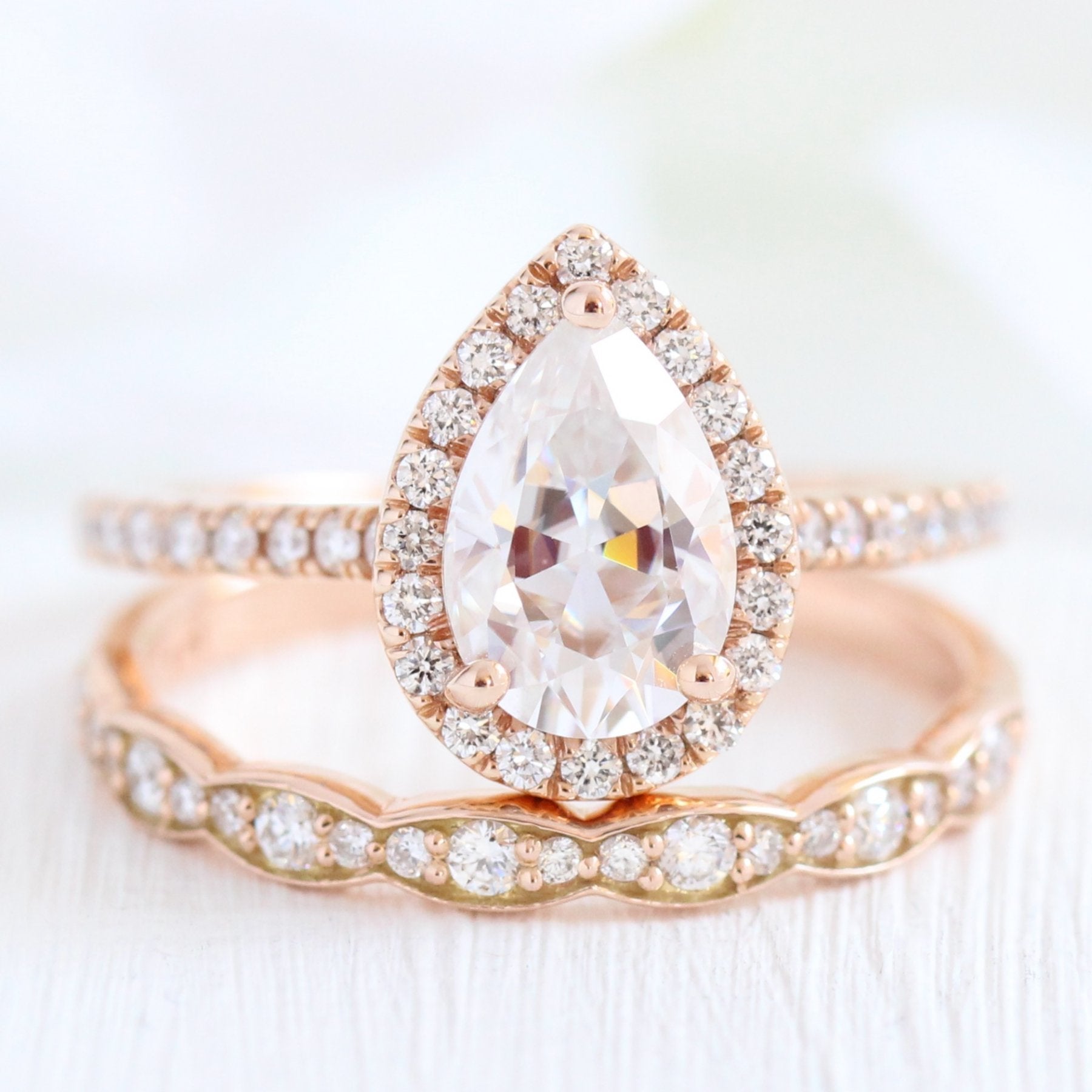 pear moissanite ring white gold halo diamond engagement ring by la more design jewelry