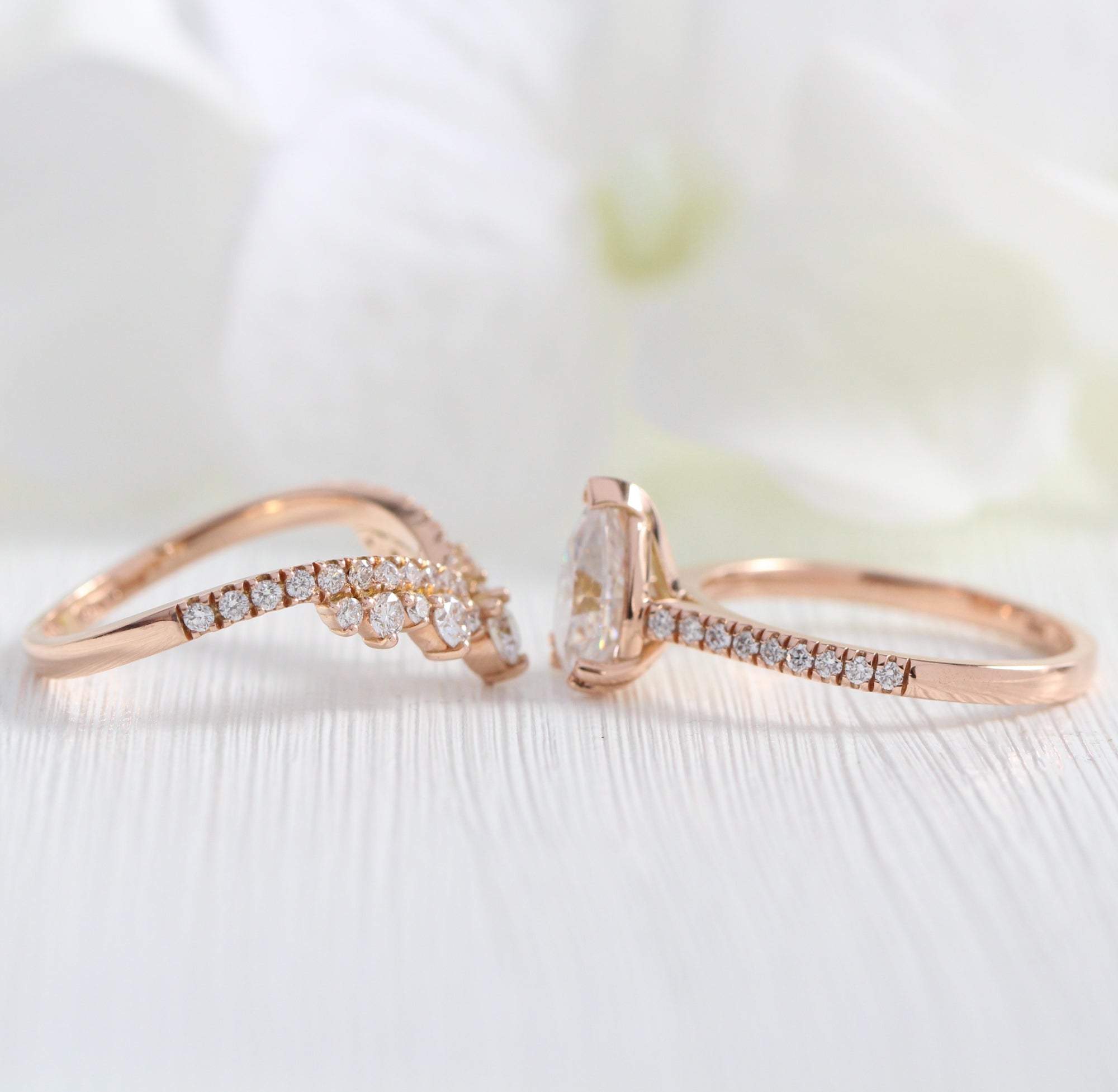 Pear moissanite solitaire ring rose gold large diamond wedding ring set la more design jewelry
