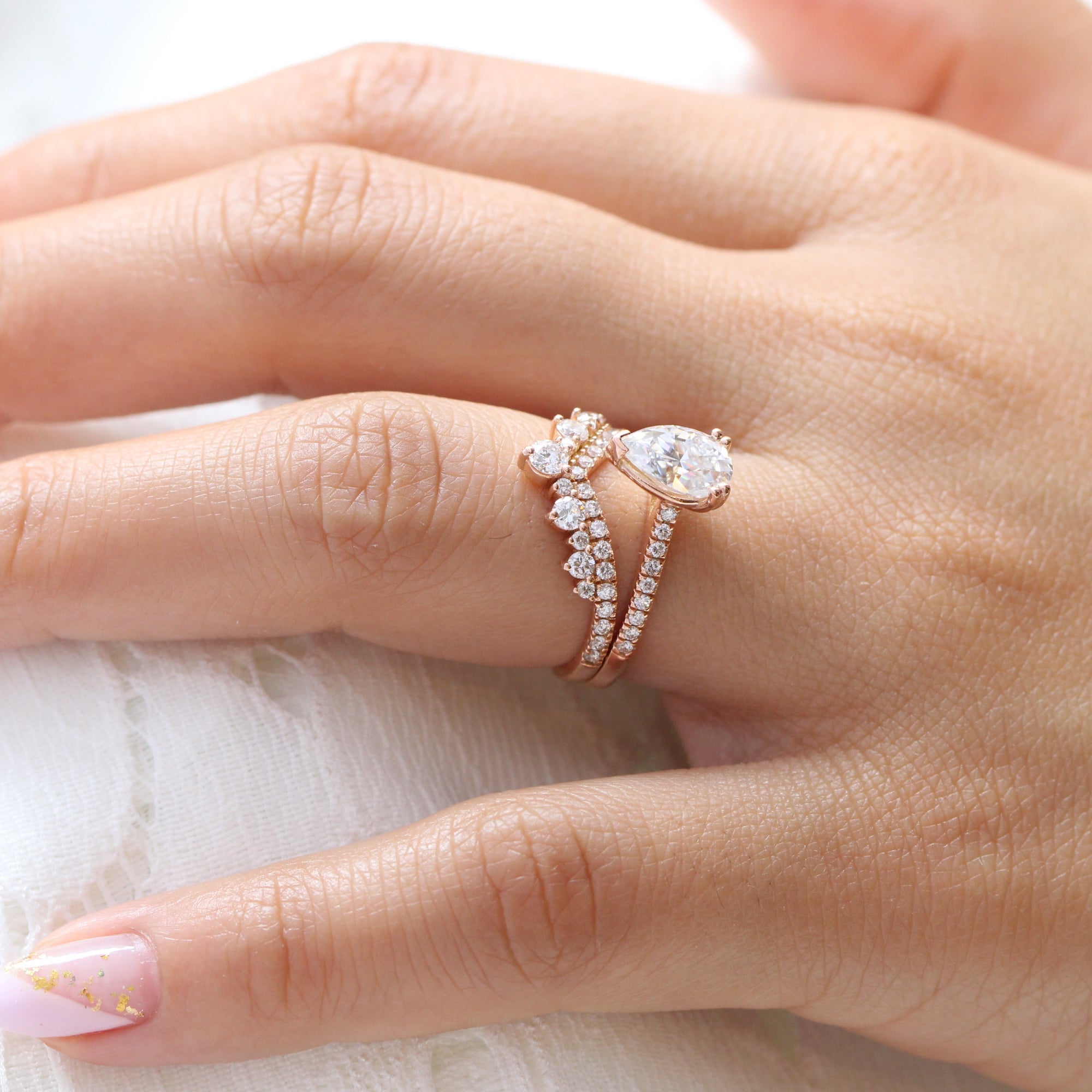 Pear moissanite solitaire ring rose gold large diamond wedding ring set la more design jewelry
