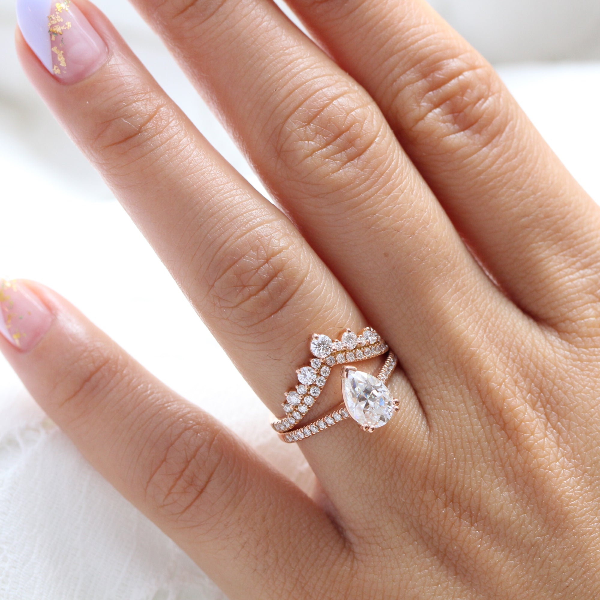 Pear moissanite solitaire ring rose gold large diamond wedding ring set la more design jewelry