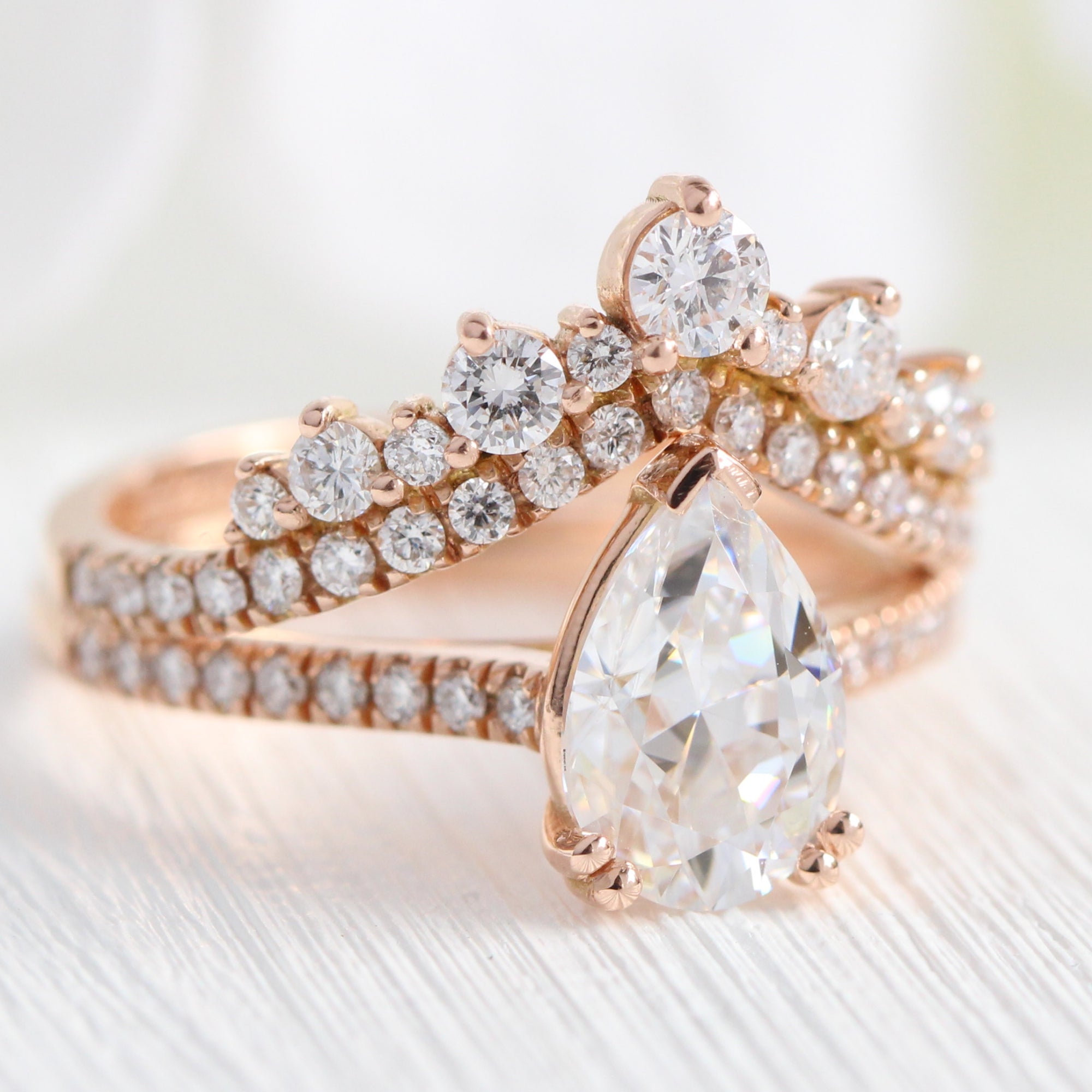 Pear moissanite solitaire ring rose gold large diamond wedding ring set la more design jewelry