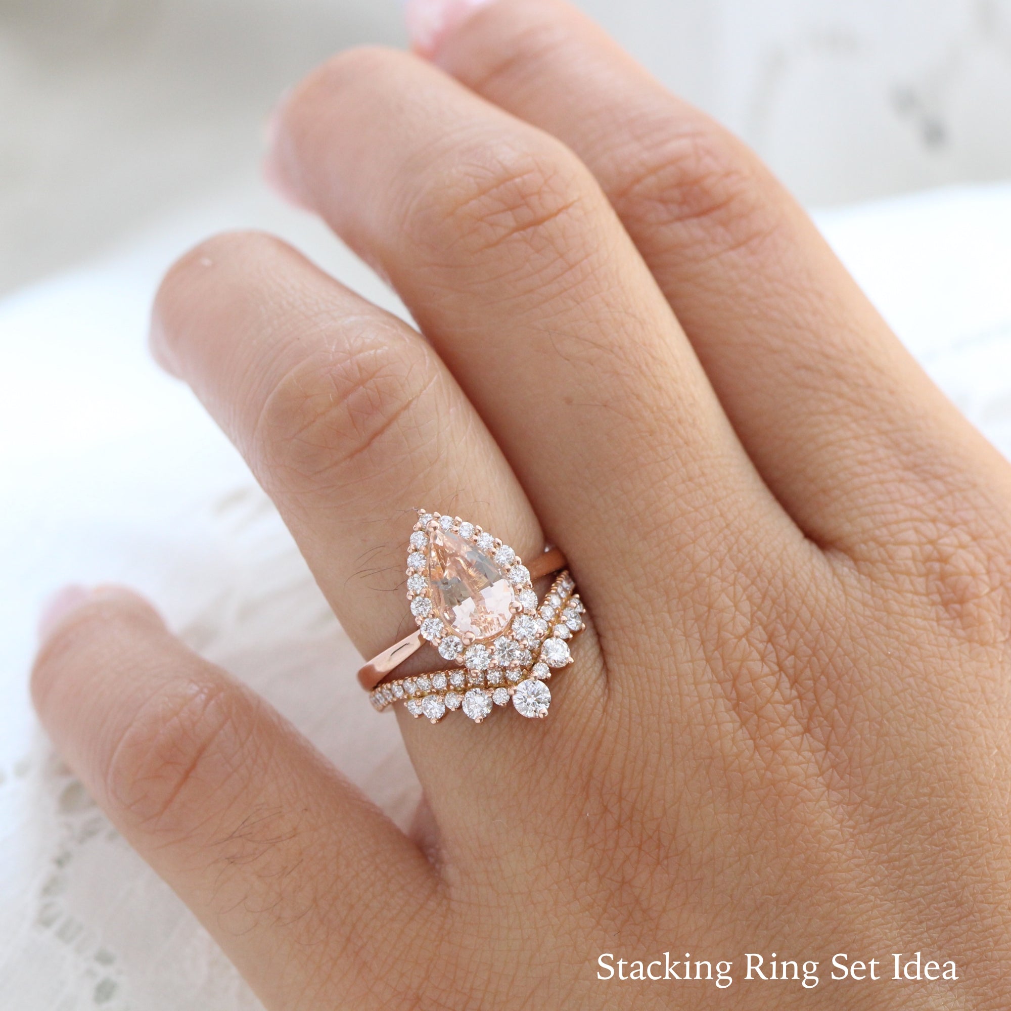 Pear morganite ring rose gold halo diamond engagement ring la more design jewelry