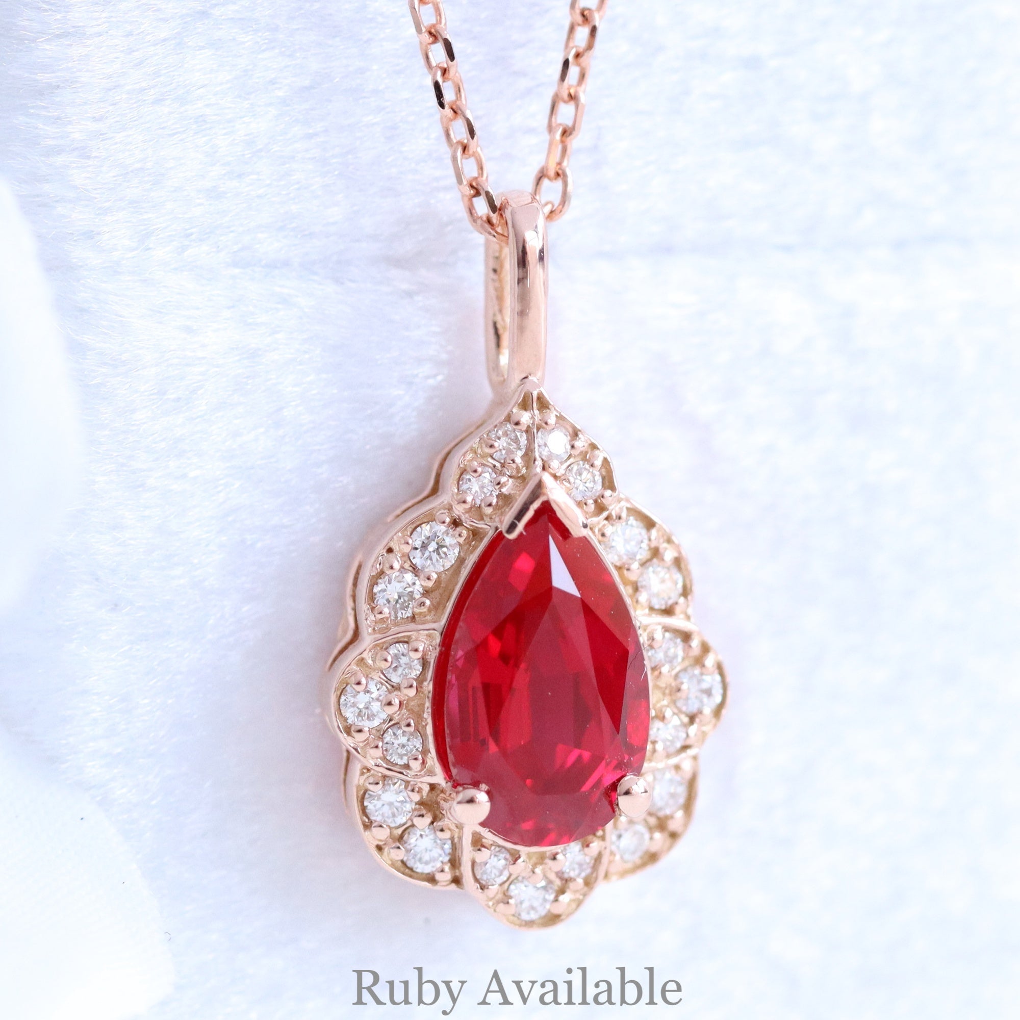 Pear ruby necklace rose gold vintage style ruby diamond drop pendant necklace la more design jewelry