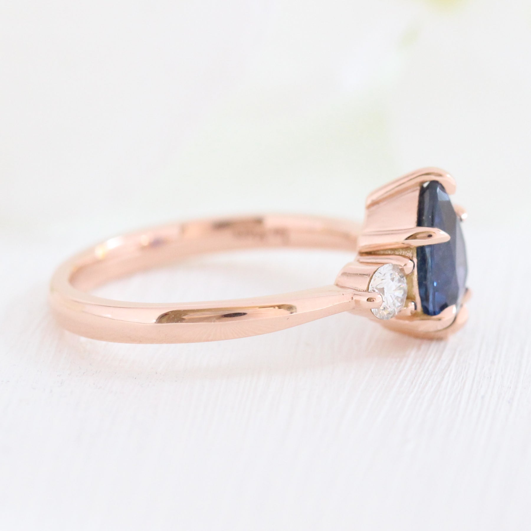 Pear sapphire engagement ring rose gold 3 stone diamond ring la more design jewelry