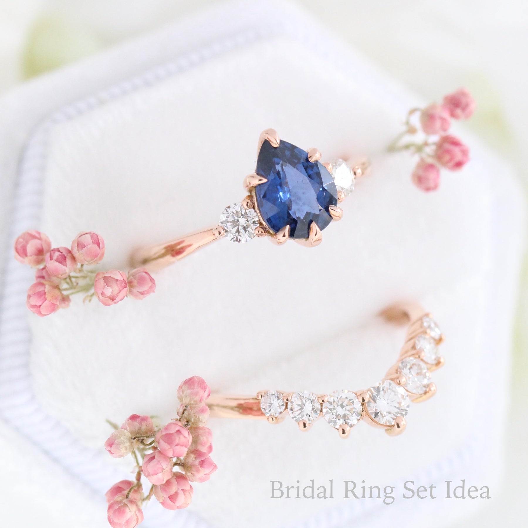 Pear sapphire engagement ring rose gold 3 stone diamond ring la more design jewelry