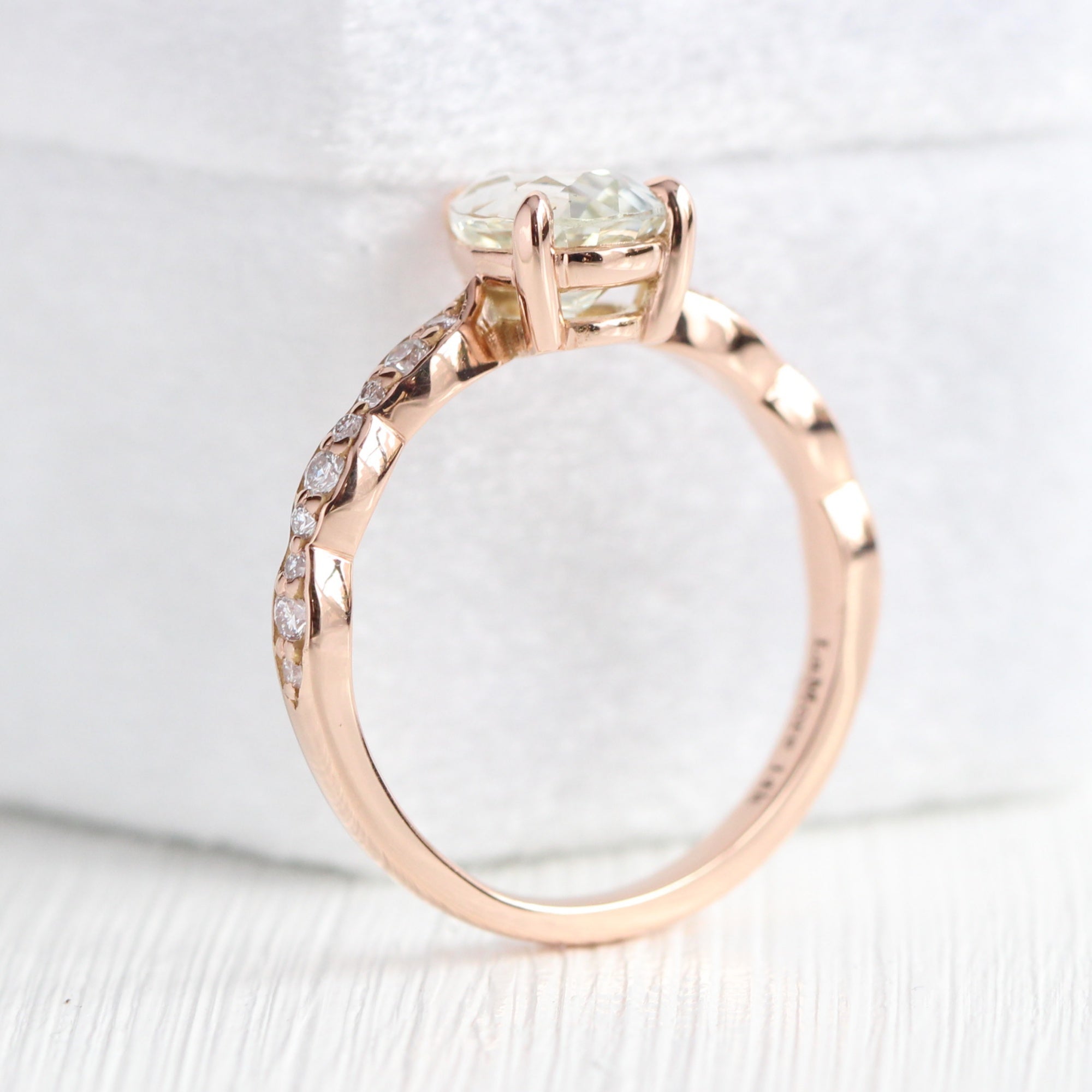 Pear seafoam green sapphire ring rose gold diamond band low set engagement ring la more design jewelry