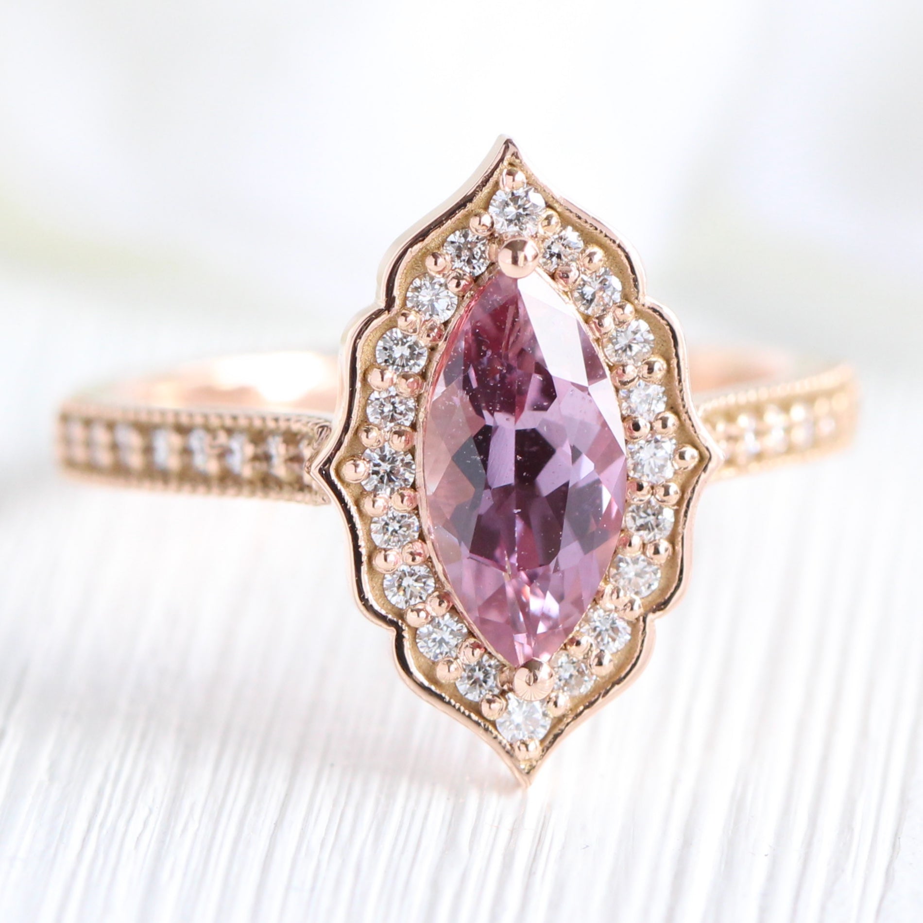 Purple pink sapphire ring rose gold marquise engagement ring la more design jewelry