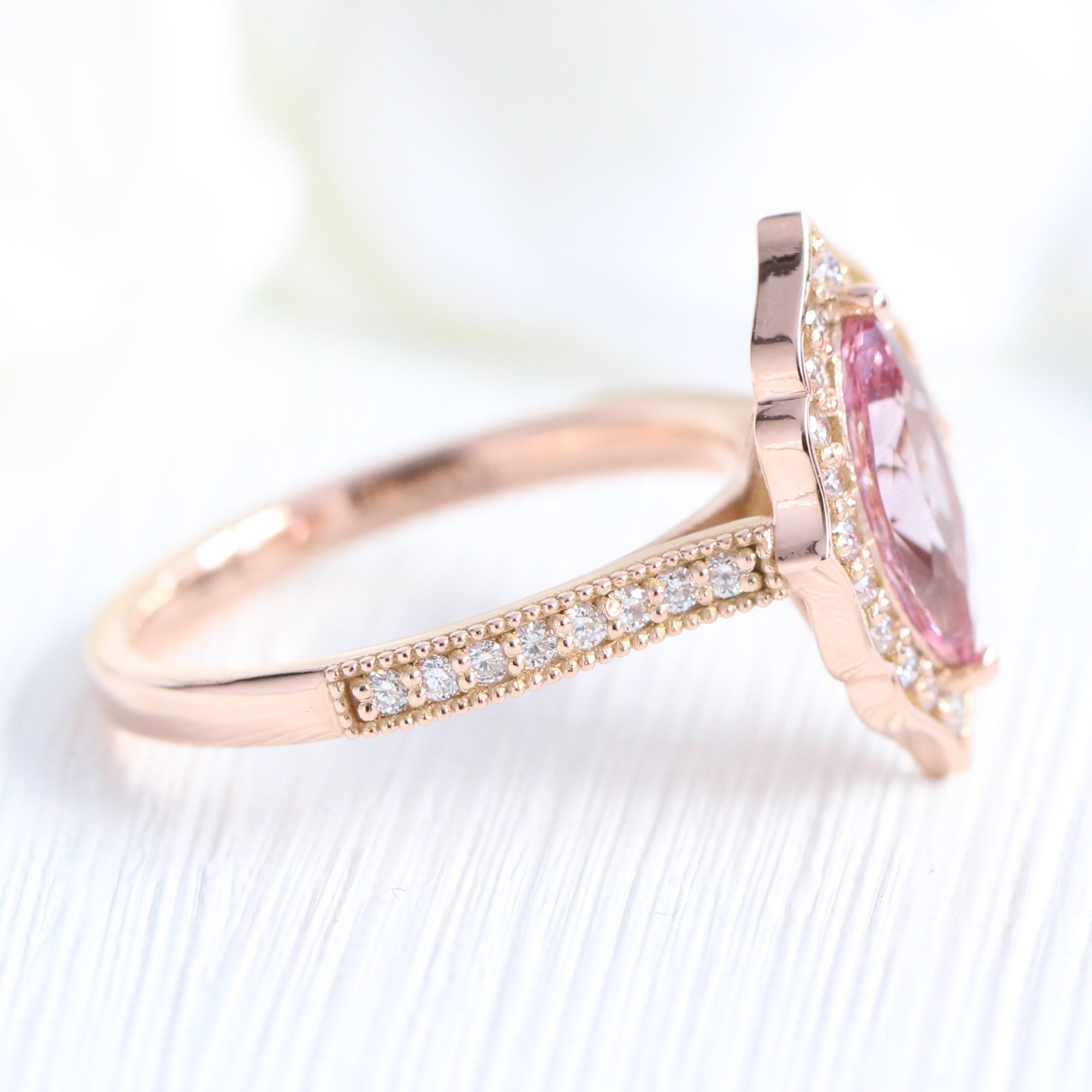 Purple pink sapphire ring rose gold marquise engagement ring la more design jewelry