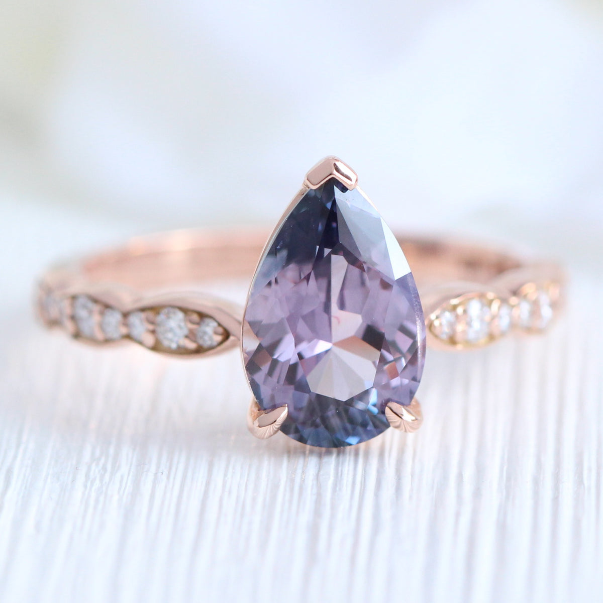 Rare blue and purple parti sapphire ring rose gold low set engagement ring la more design jewelry