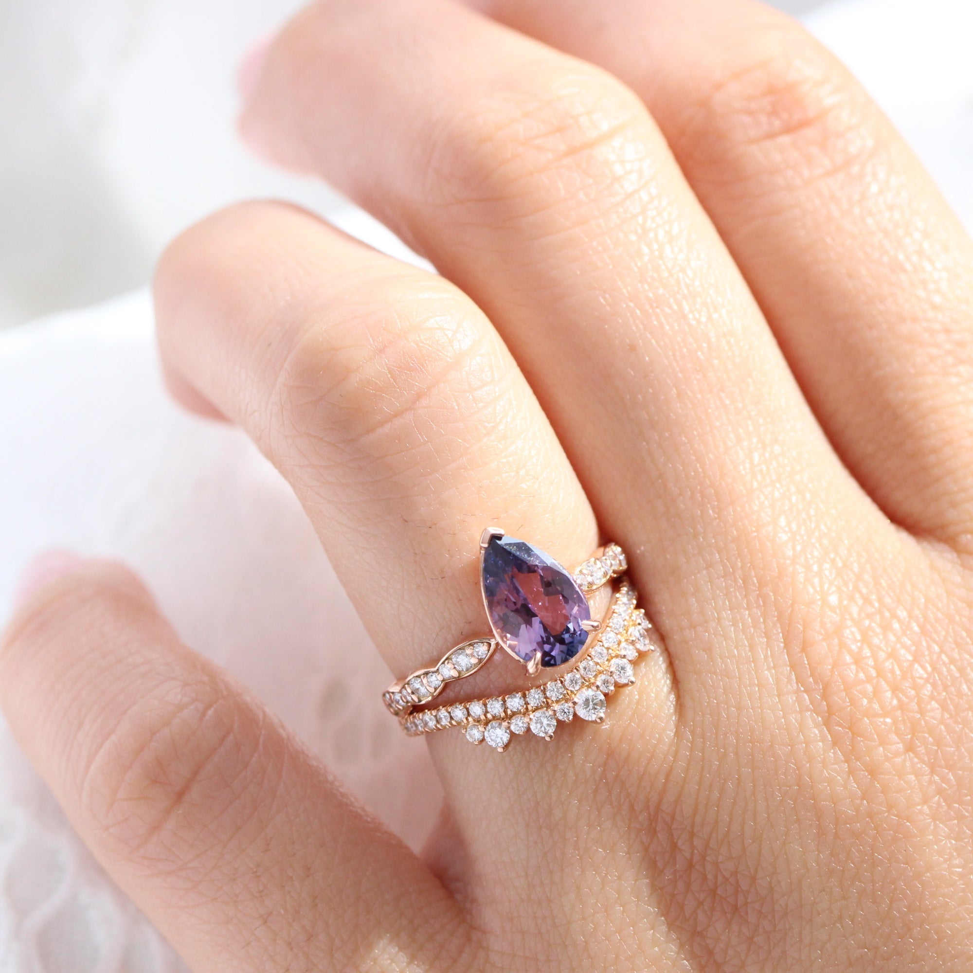 Rare blue and purple parti sapphire ring rose gold low set engagement ring la more design jewelry