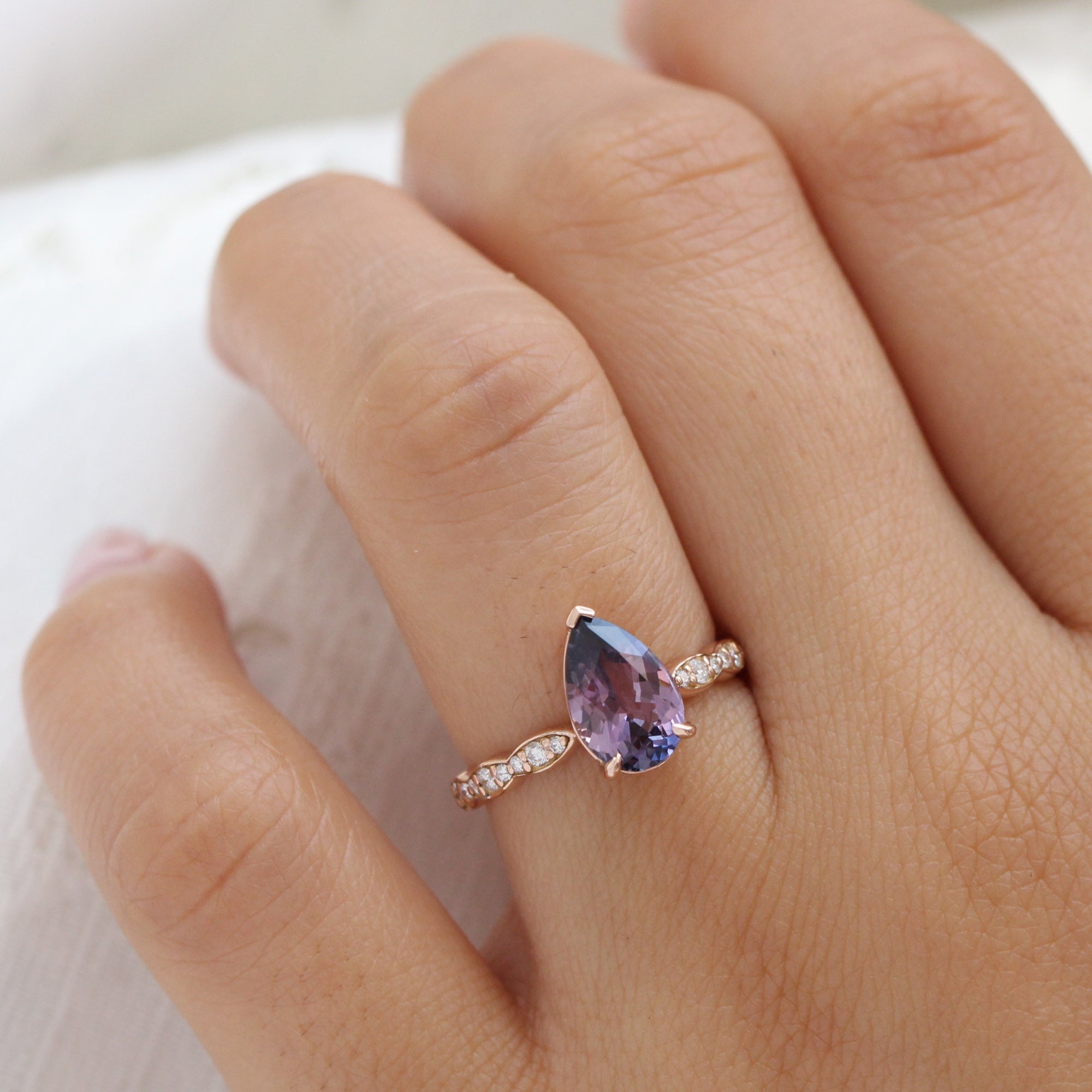Rare blue and purple parti sapphire ring rose gold low set engagement ring la more design jewelry