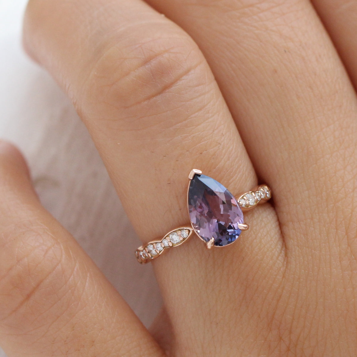 Rare blue and purple parti sapphire ring rose gold low set engagement ring la more design jewelry