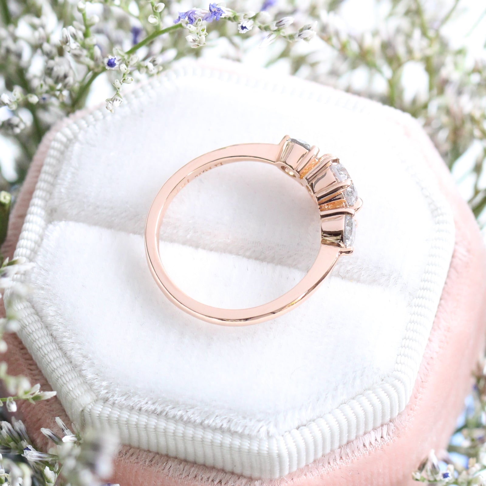Salt and Pepper Gray Diamond Engagement Ring in Rose Gold 3 Stone Diamond Ring by La More Design Jewelry