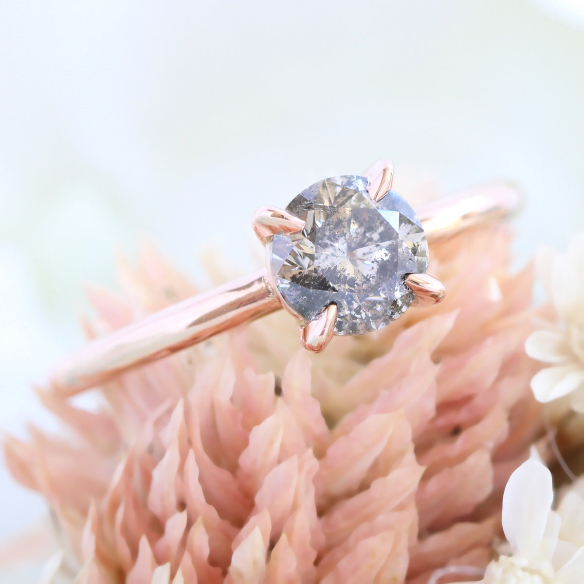 Salt and Pepper Diamond Engagement Ring Rose Gold Solitaire Grey Diamond Ring La More Design Jewelry