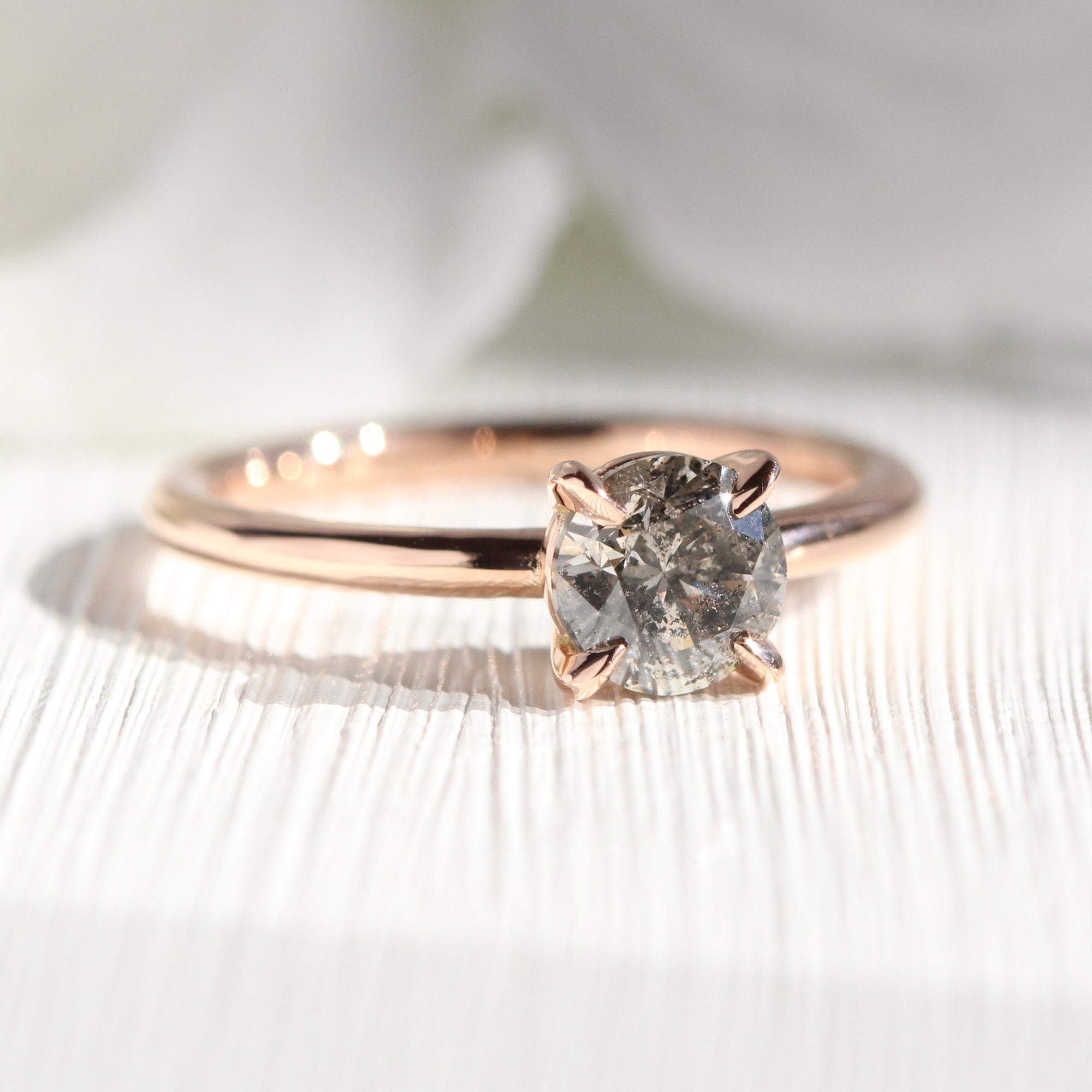 Salt and Pepper Diamond Engagement Ring Rose Gold Solitaire Grey Diamond Ring La More Design Jewelry