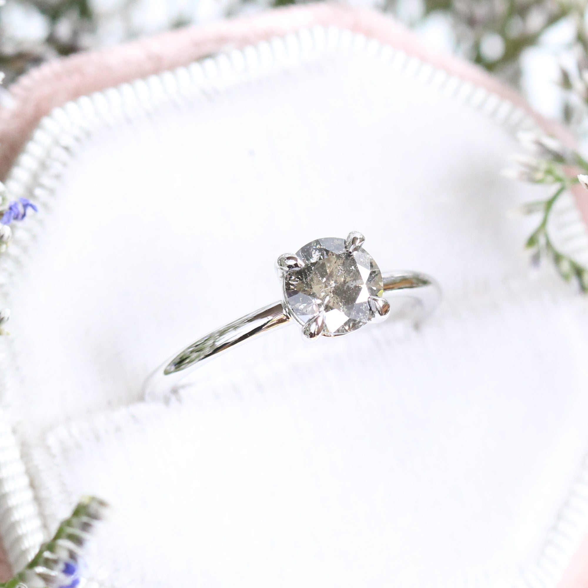 Salt and Pepper Grey Diamond Engagement Ring in White Gold Solitaire Ring by La More Design Jewelry
