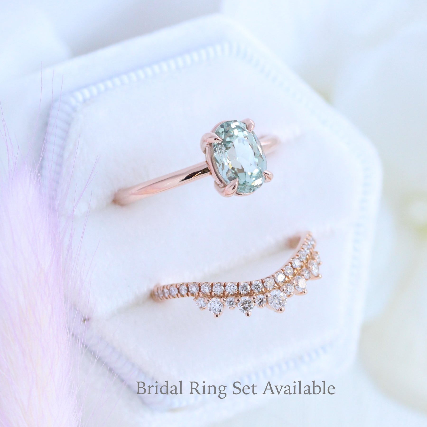 Sea foam green sapphire engagement ring rose gold low profile solitaire ring la more design jewelry