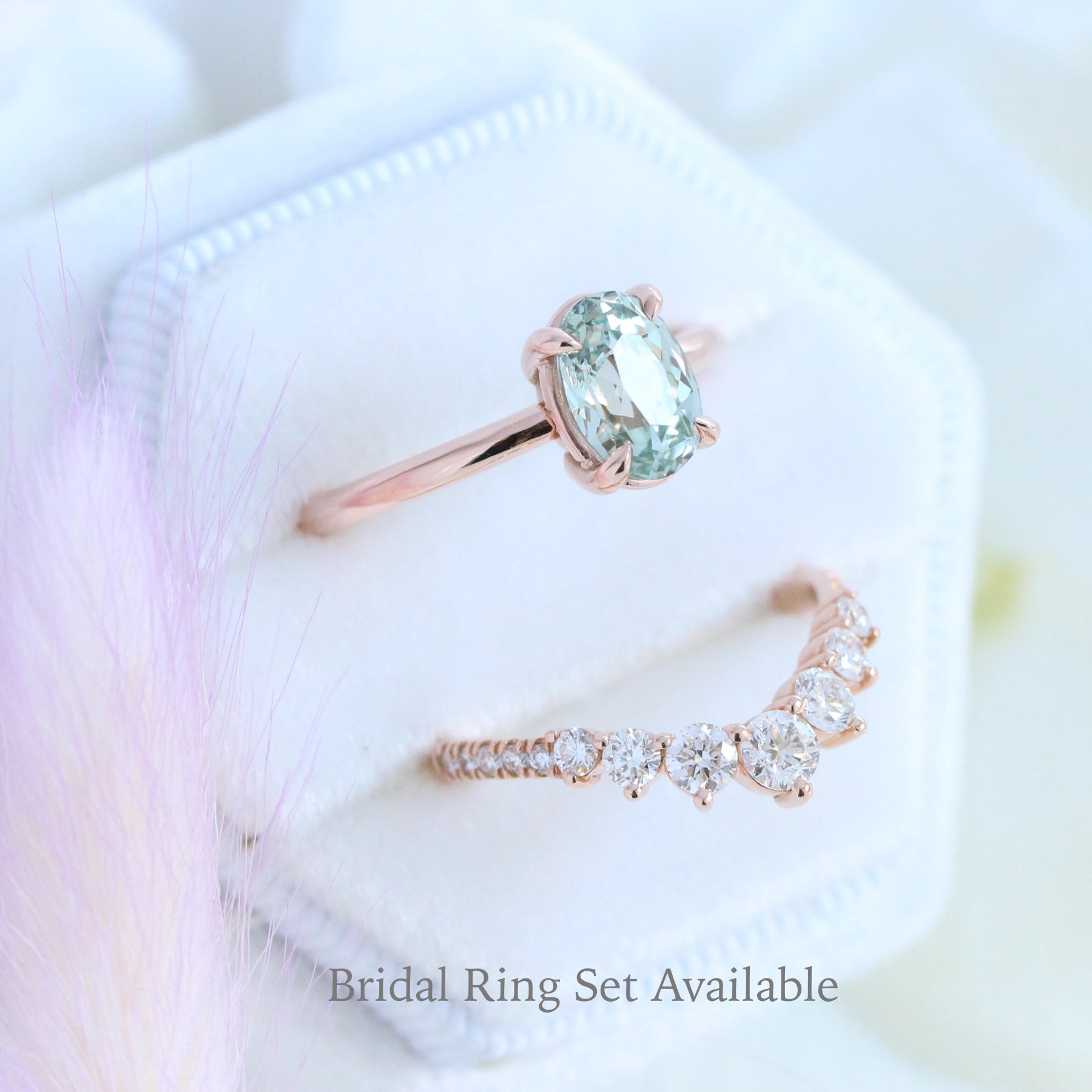 Sea foam green sapphire engagement ring rose gold low profile solitaire ring la more design jewelry