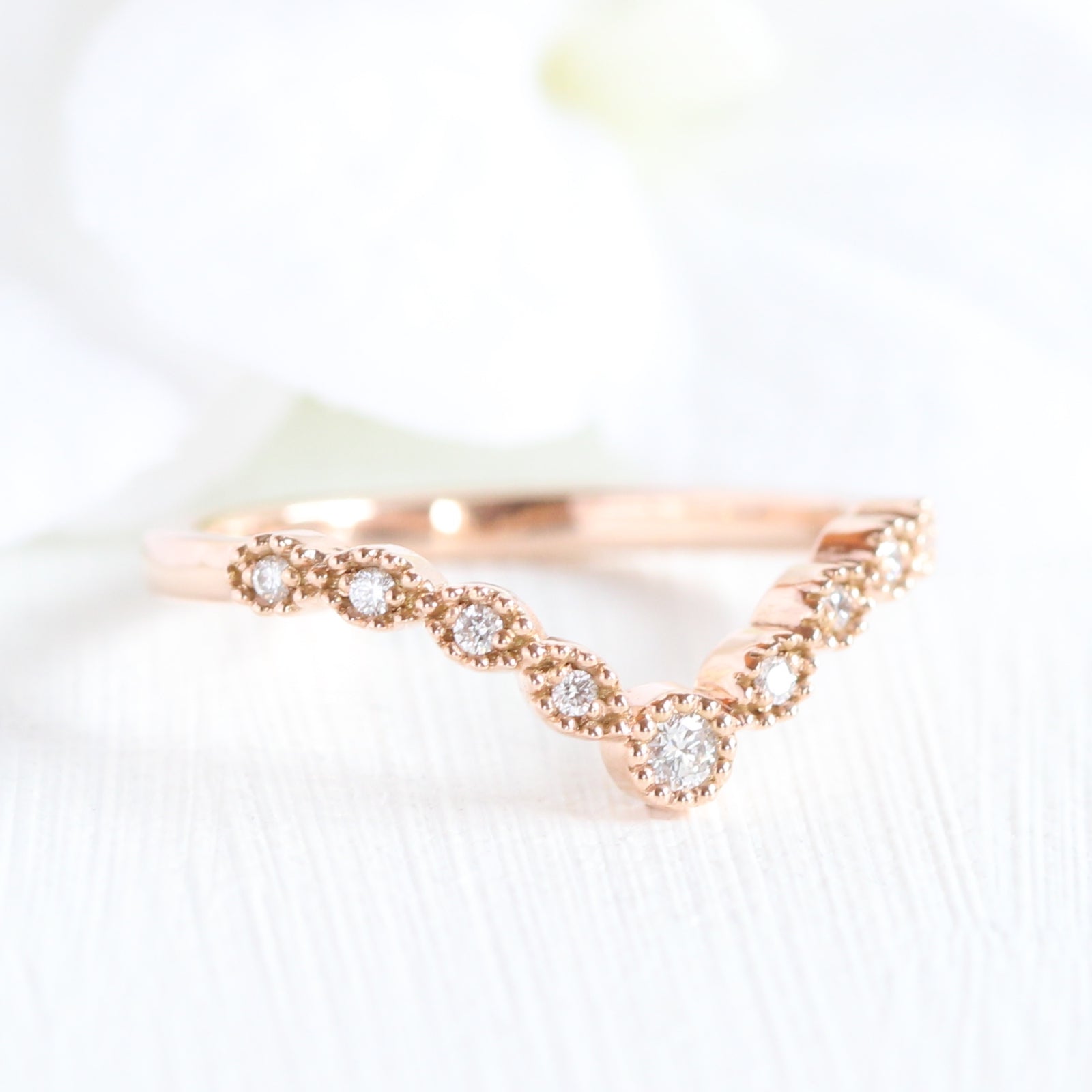 curved star diamond wedding band rose gold by la more design