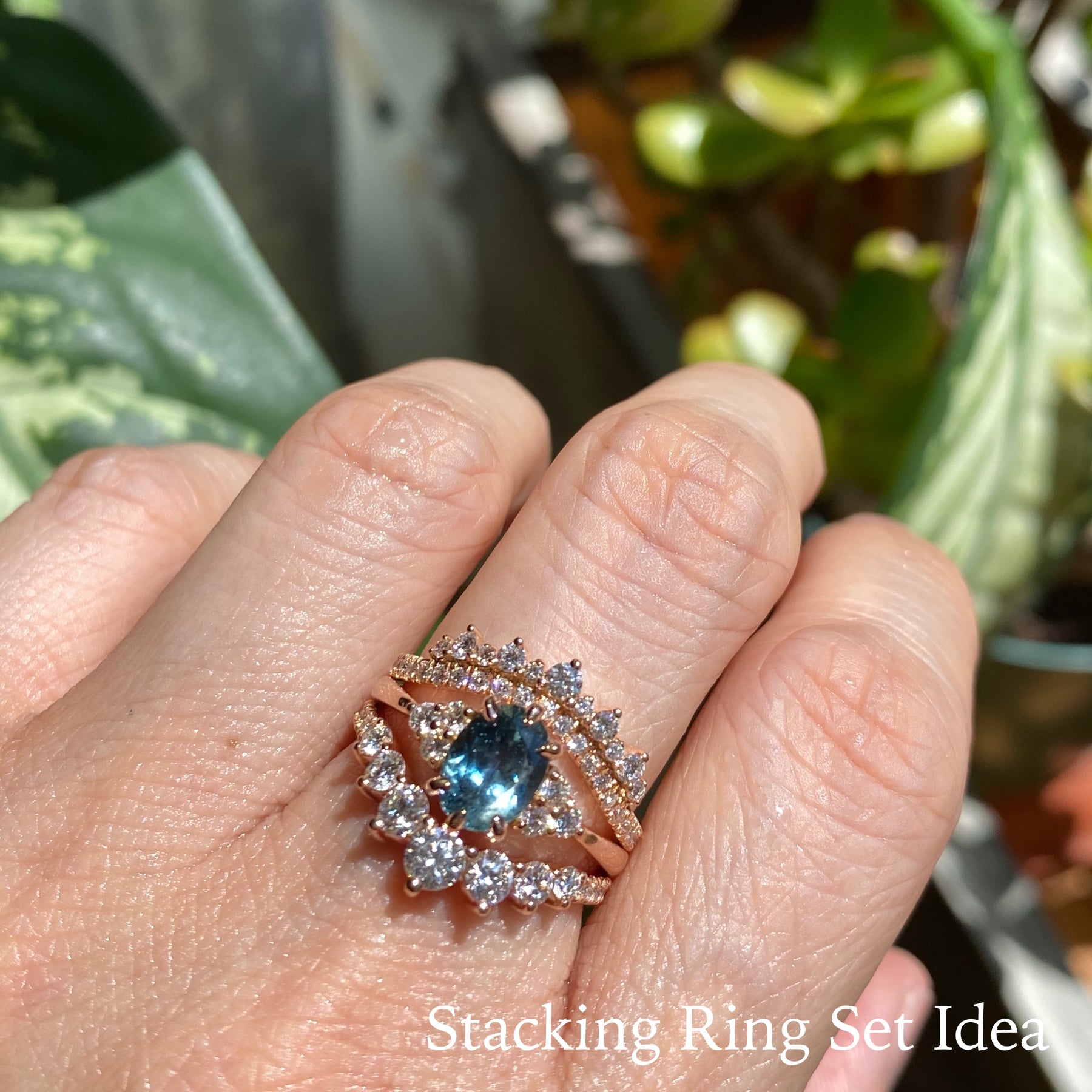 Teal Sapphire Ring Rose Gold 3 Stone Diamond Engagement Ring La More Design Jewelry