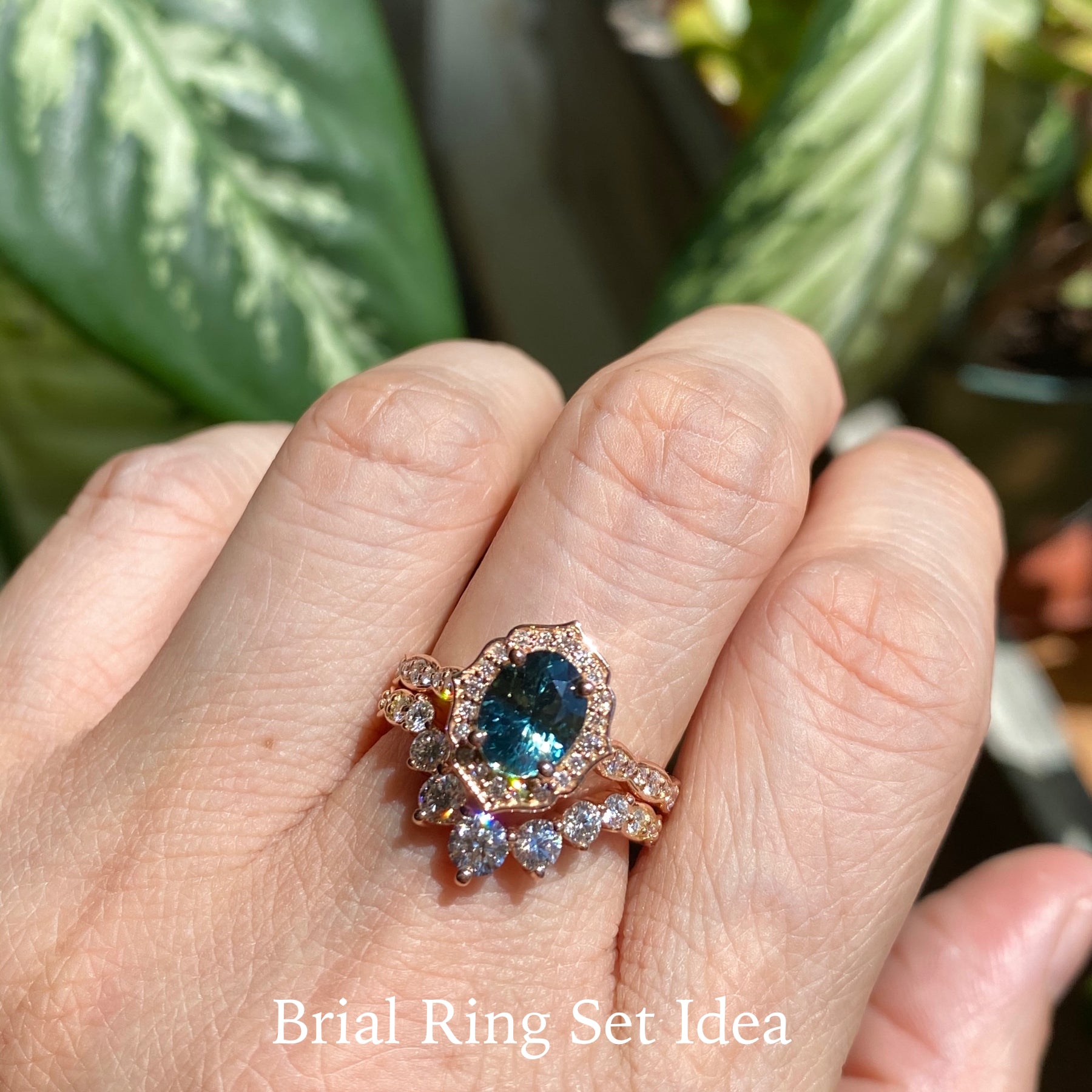 Teal Sapphire Ring Rose Gold Vintage Floral Diamond Engagement Ring La More Design Jewelry